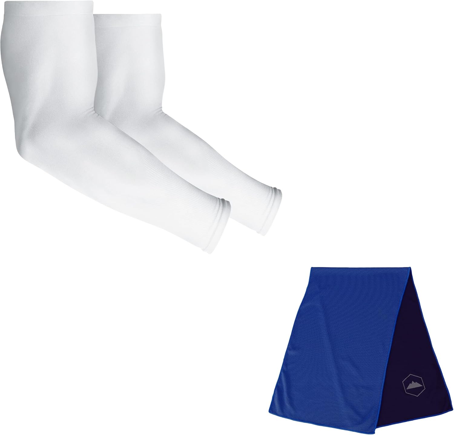 Paquete de mangas para brazos y toallas de enfriamiento con protección solar UV Manga deportiva de compresión UPF 50 (blanco) Toalla de sudor y