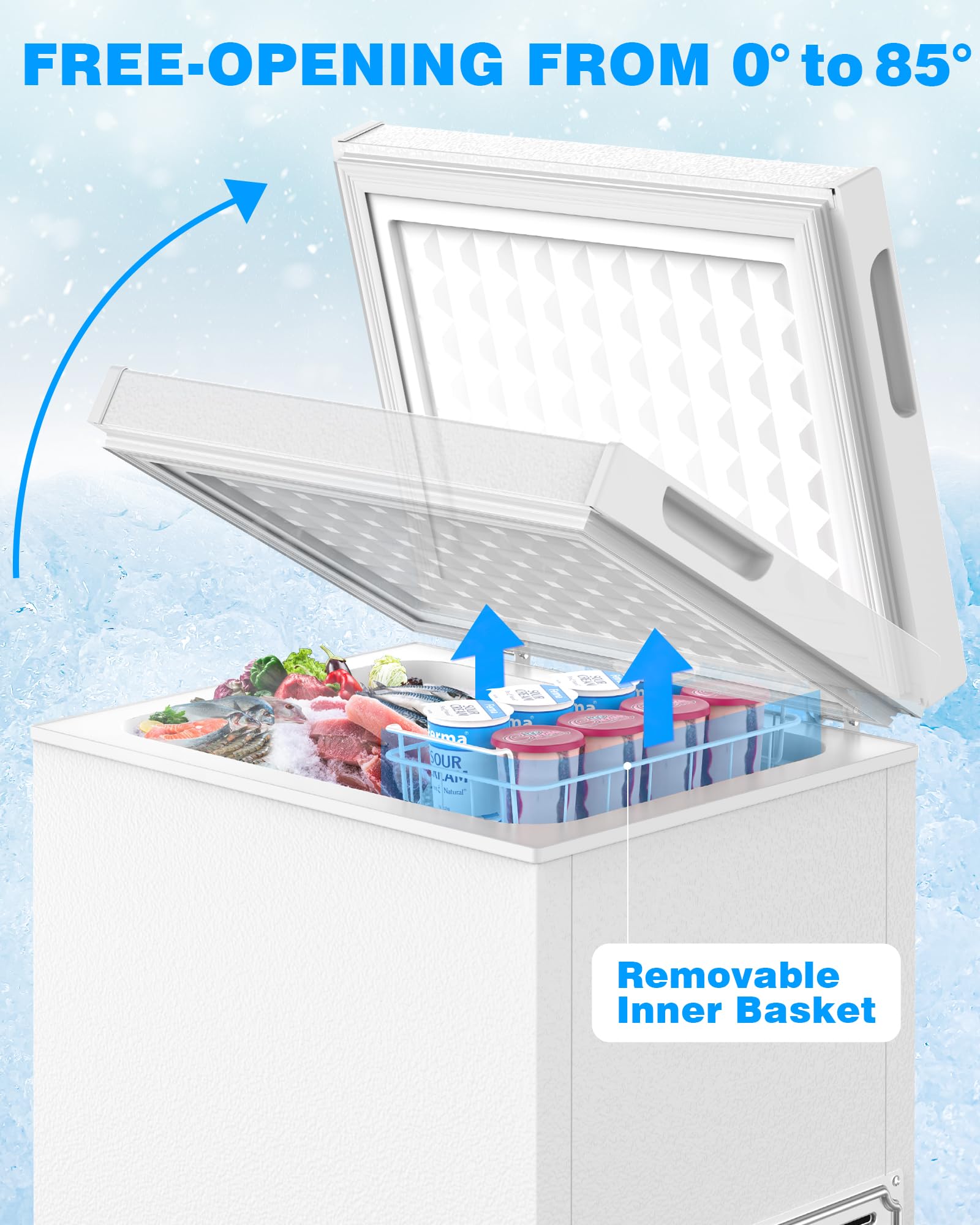 Joy Pebble 1.8 Cu.Ft Chest Freezer With Removable Basket And Bottom Defrost Water Drain Freestanding Top Open Door, Deep Freezer, Mini Freezer With Adjustable 7 Thermostat For Home/Apartment, White on Fridge.com - View 5