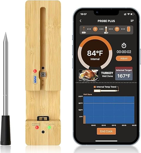 Smarte Fleischthermometer der Generation,Kabelloses Smart Fleischthermometer 100m Bluetooth Grillthermometer Bratenthermometer Meat Thermometer IP67 Bratenthermometer für…