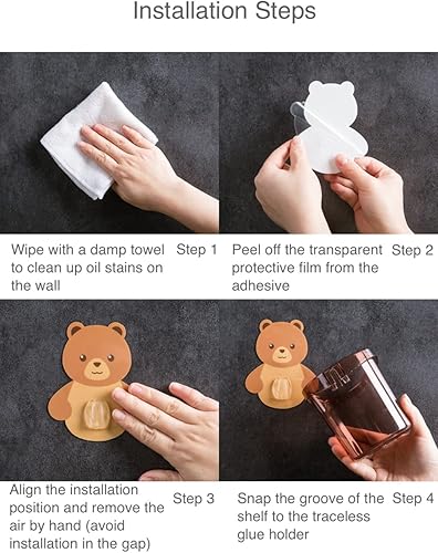 Miniatura 5 de Portacepillos de dientes Kawaii Bear para montar en la pared para niños, adolescentes, niñas, baño, dormitorio, adhesivo sin rastro, soporte para