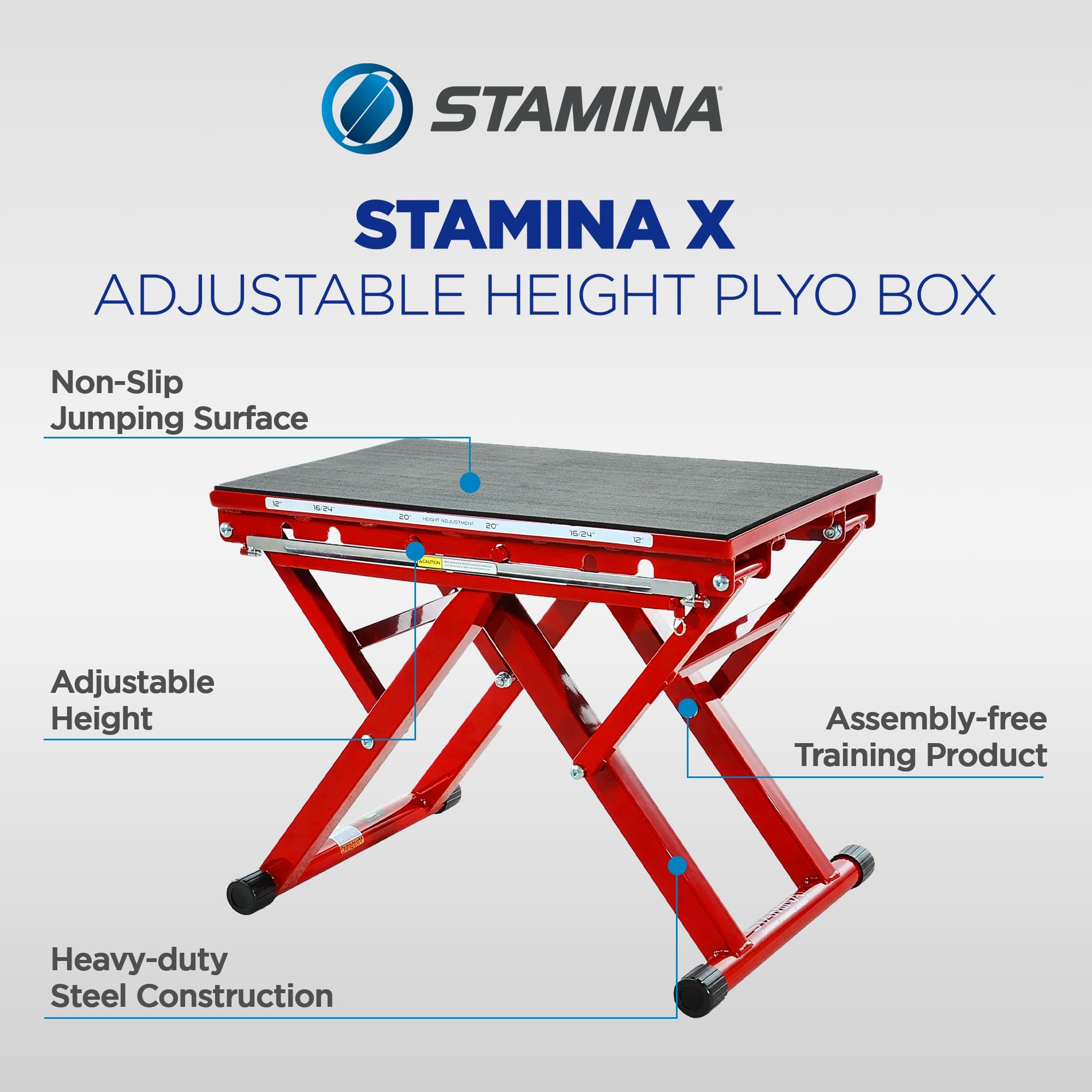 Stamina X 12 to 24 Adjustable Height Plyo Step Up Exercise Box For Home Workout with Access to Muuv Non-Slip Surface and Workout Guide BlackRed product thumbnail 3