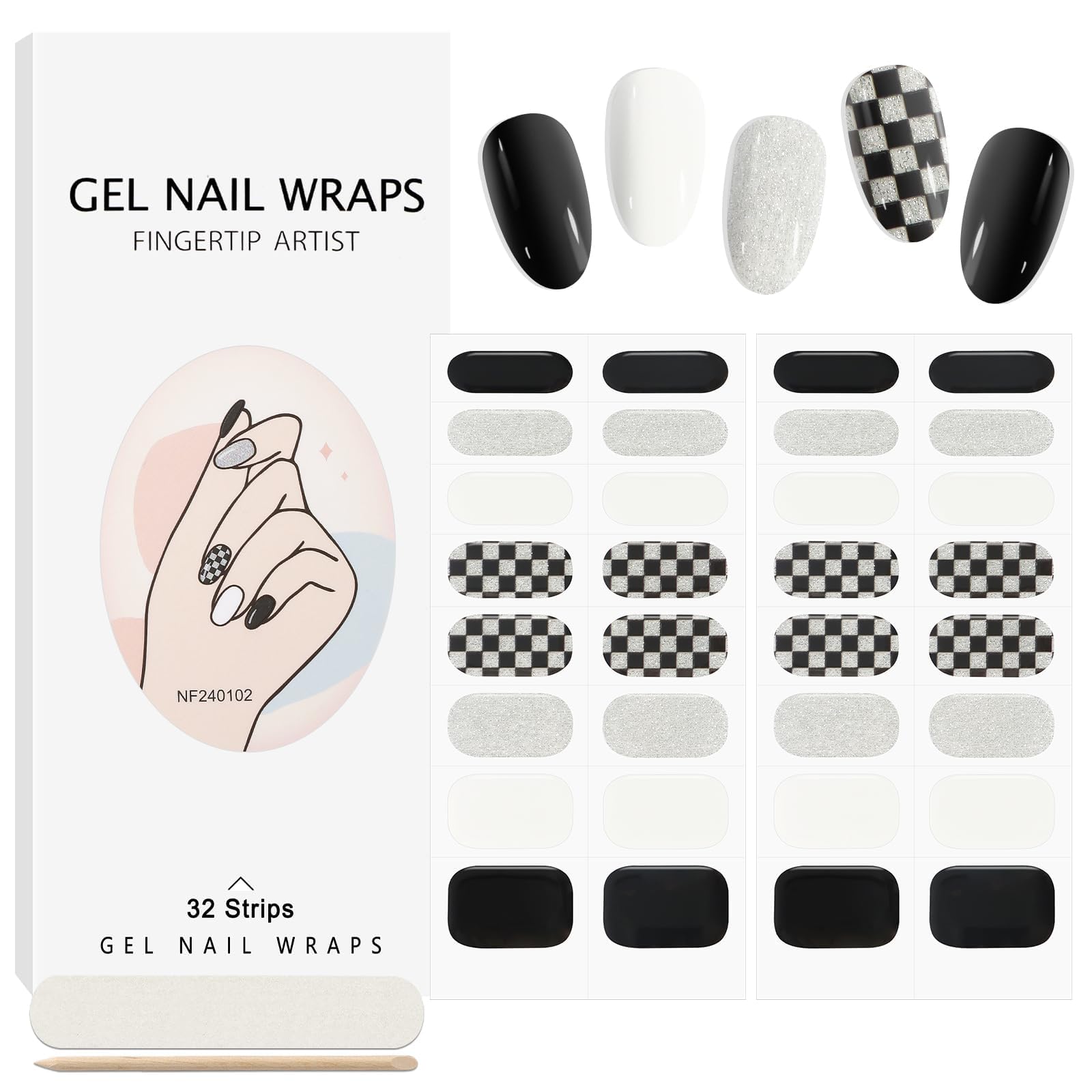 32PCS Semi-Cured Gel Nail Strips EBANKU Nail Polish Stickers Long-Lasting Semi-Cured Gel Nail Wraps Full Nail Polish Wraps Shiny Nail Decors Gel Nail