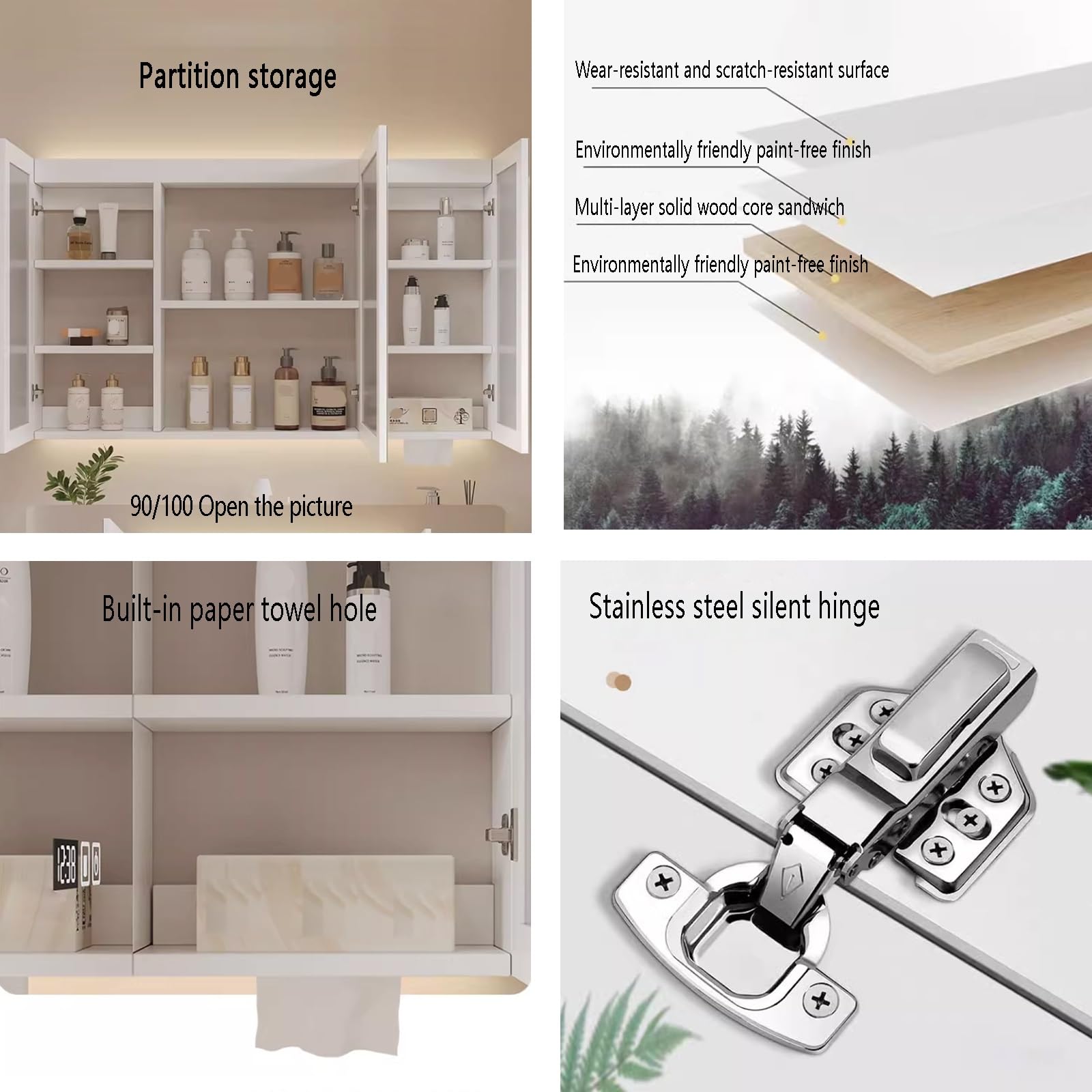 Armario espejo baño con Espejo Antivaho,armario baño pared De madera con espejo y luz,Inteligente armario baÃo pared estrecho Tres colores de luz,Tiempo Temperatura,Agujero de papel,Control táctil(Whi