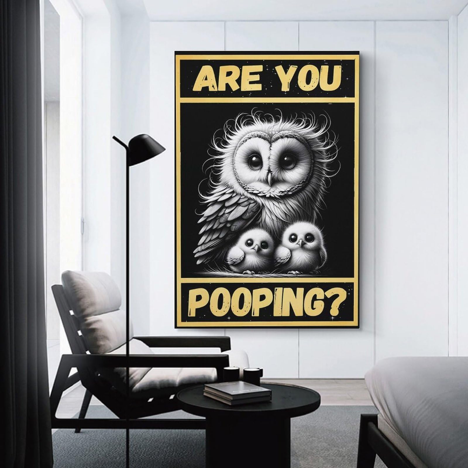 Junmoney Canvas Wall Art Owl Are You Pooping, 24x36inch(60x90cm), for Bedroom, Lounge Or Dressing Area, Canvas Wall Decor for Personal Spaces