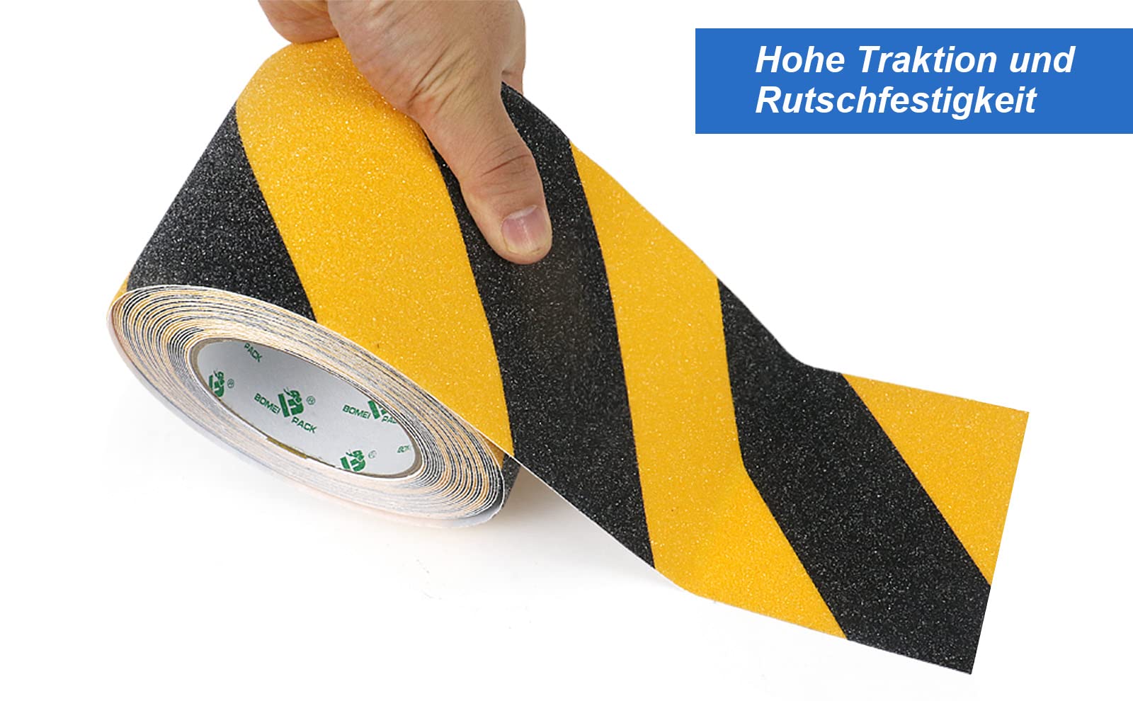 BOMEI PACK 100mmx10m Antideslizante Cinta Adhesiva, Alta Tracción Fuerte Apretón Abrasivo, Cinta Autoadhesiva de Seguridad, Cinta Adhesiva de Agarre, para Interiores y Exteriores, negro y amarillo