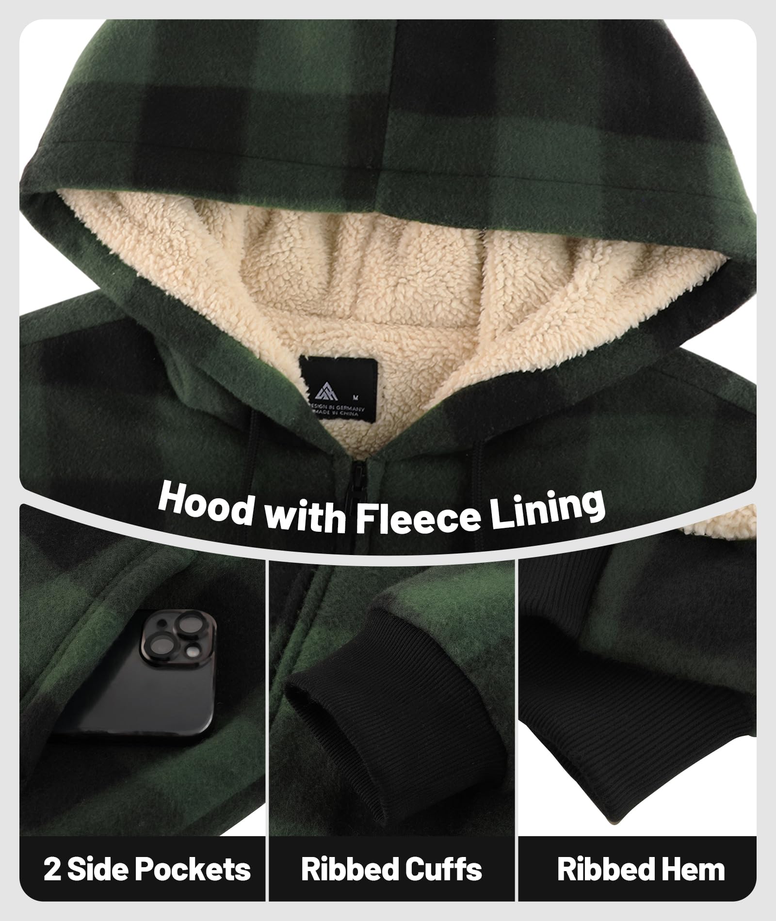 geeksport geeksport geeksport geeksport Felpa da Uomo con Cappuccio e Full Zip Fleece Hoodies for Men Sportive Inverno