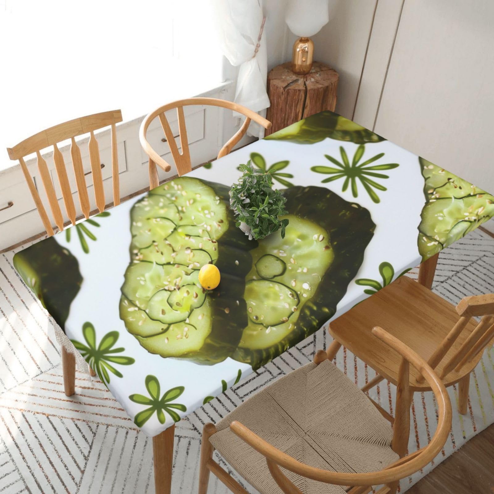 WPKJU Sushi Dill Pickles Printed Tablecloths 5ft Rectangular Table Covers Washable Polyester Decorative Table Cloth for Dining Table Picnic Wedding