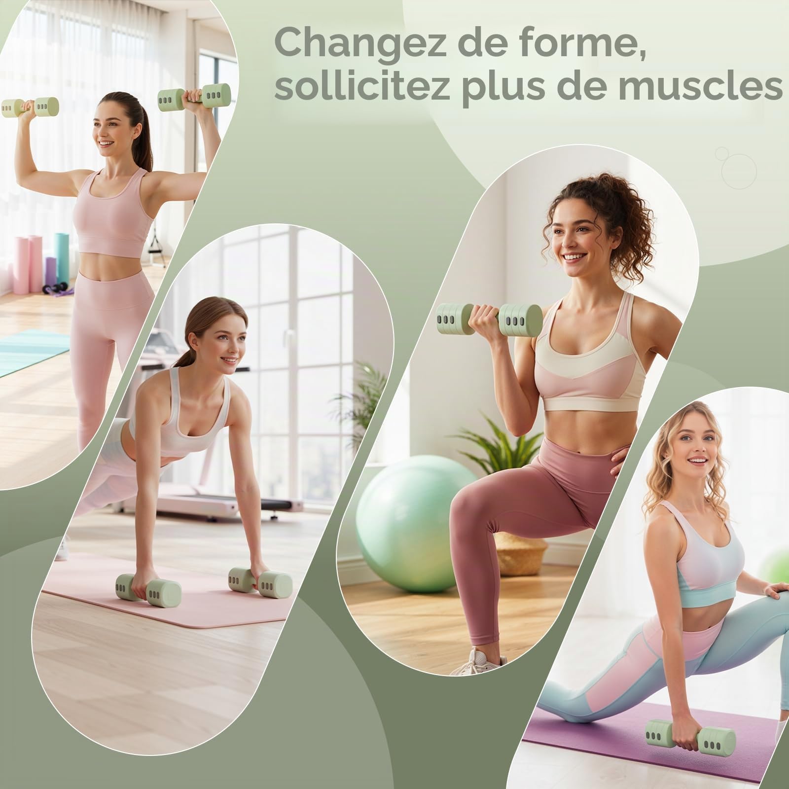 Lot de 2 haltères réglables pour femme de 1 à 5 kg - 4 en 1 - Pour homme et femme - Pour la salle de sport à la maison, la musculation à la maison