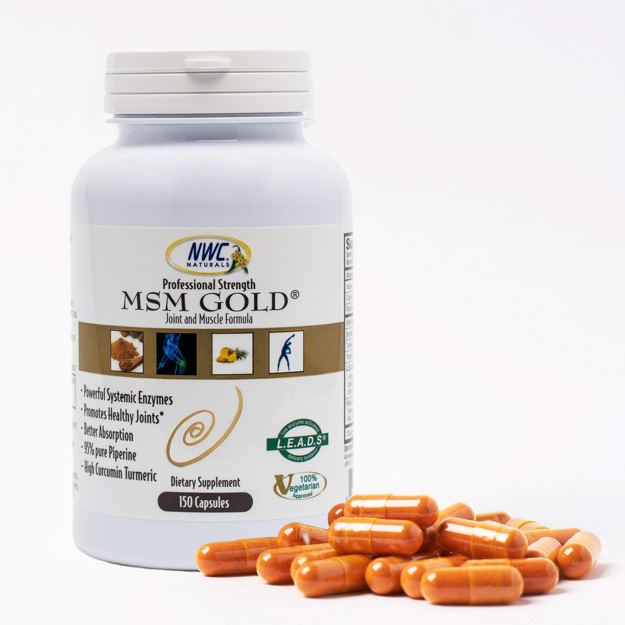 NWC NaturalsMSM Gold Systemic Enzyme, All Vegetarian Capsules, Super Antioxidant, Supports Healthy Joints and Muscles , 150 Count