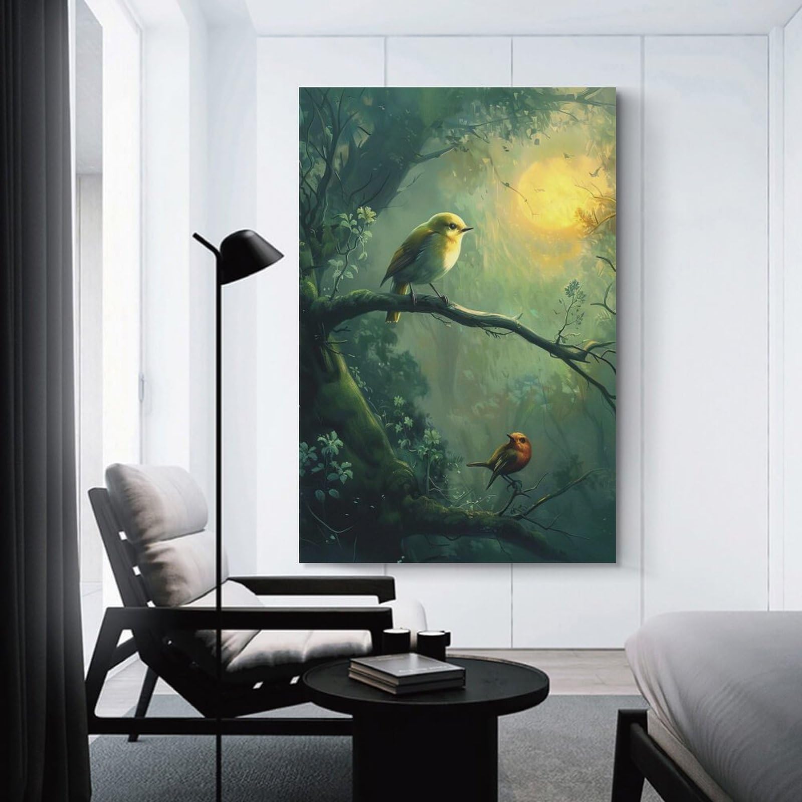 Junmoney Unframe-Style-11 Birds In A Misty Forest Wall Picture Print, 24X36inch(60X90cm), For Wall Displays, Bedrooms Or Room Updates, Decorative Artwork With Flexible Styling