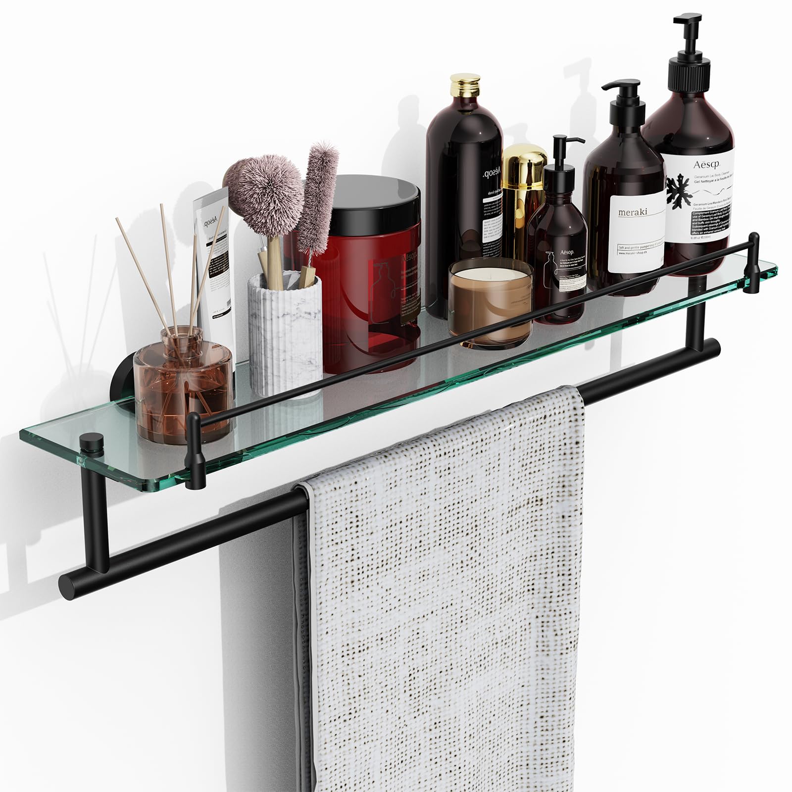 Amazon.com: KOCOK Glass Shelves for Bathroom with Towel Bar,24-Inches ...