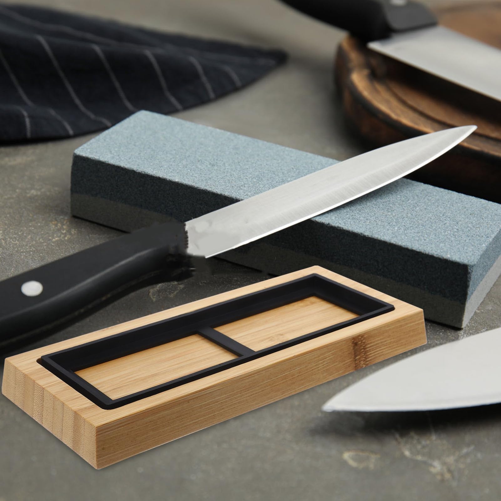 Base in Legno per Pietra per Affilare con Supporto in Silicone Antiscivolo 180x60x30 mm, Accessorio Stabile per Affilatura Lame