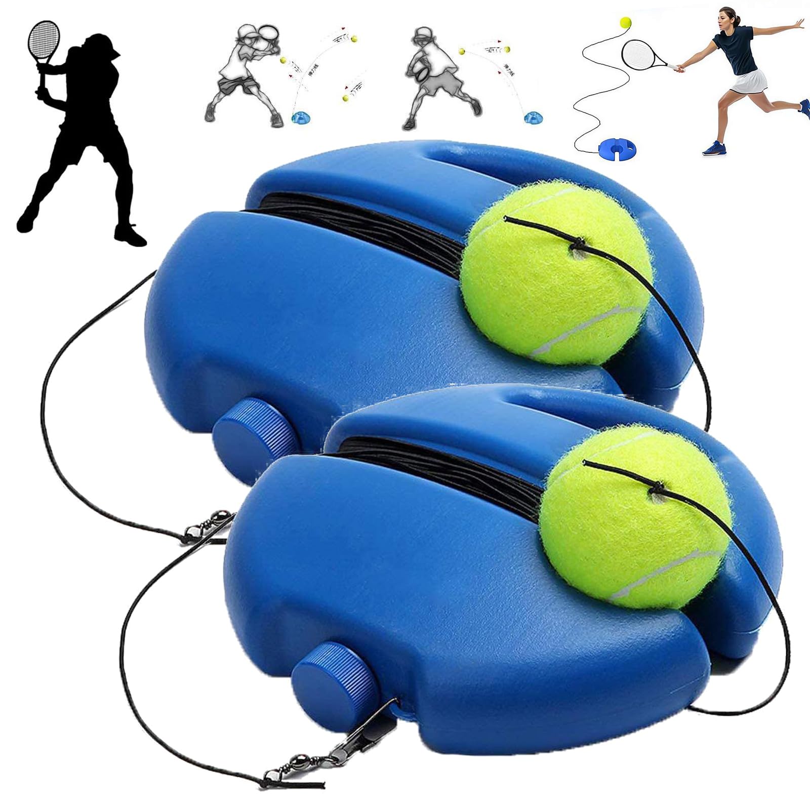 2 Pcs Tennis Ball Training Baseboard | Tennis Trainer Rebound Ball with String for Solo Practice | Portable Self-Training Tenni-s Equipment with Fillable Weighted Base for Beginners, Kids and Adults