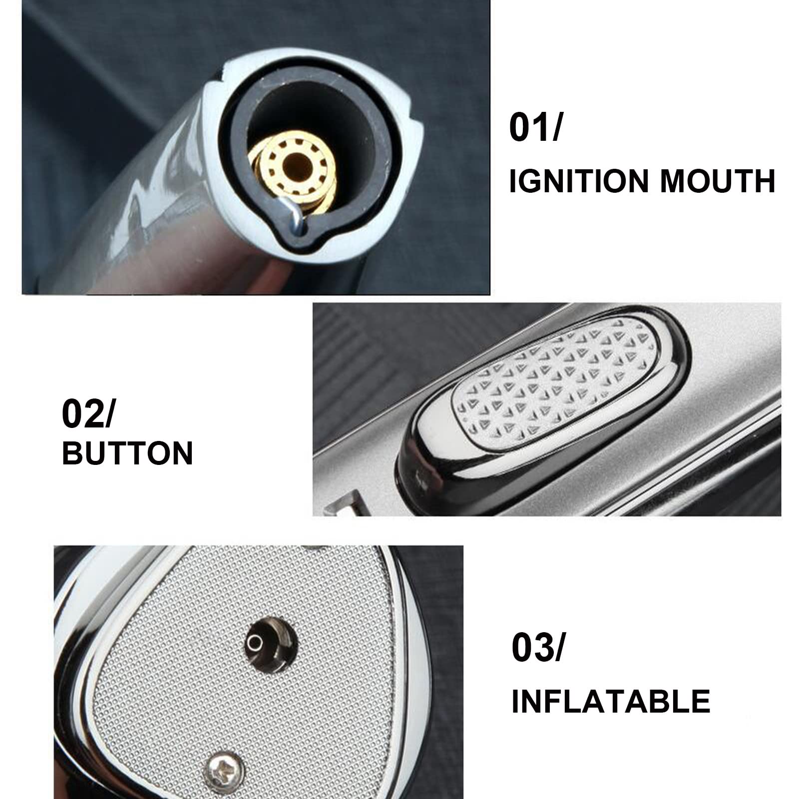 Briquet Torche Rechargeable Au Butane Briquet à Flamme à Jet Réglable avec Verrouillage Coupe-Vent Coupe-Vent pour Hommes (Butane Non Inclus)