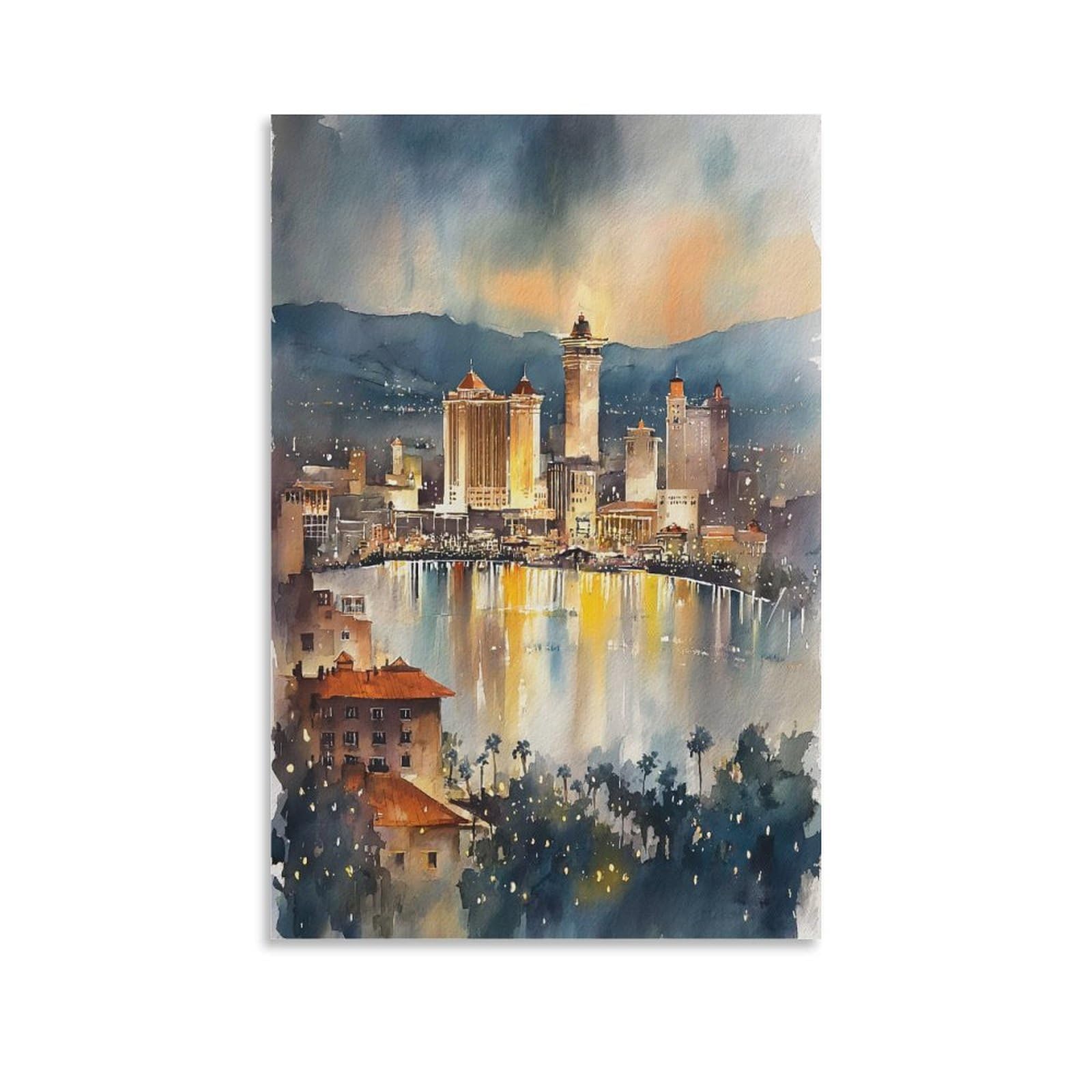 XWYMXZ Las Vegas City Nevada 20x30inch(50x75cm) Vintage Travel Poster Watercolor Canvas Art