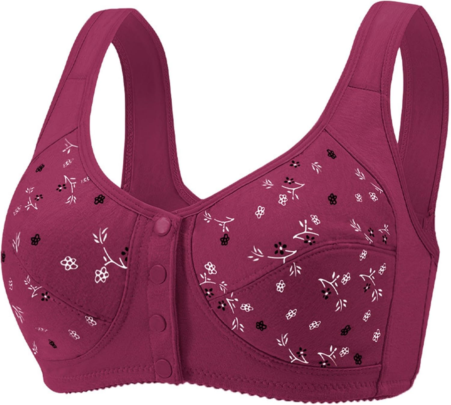 Daisy Bras for Old Women Comfort No Underwire Full Coverage Button Front Closure Support Bralettes Push Up Bra