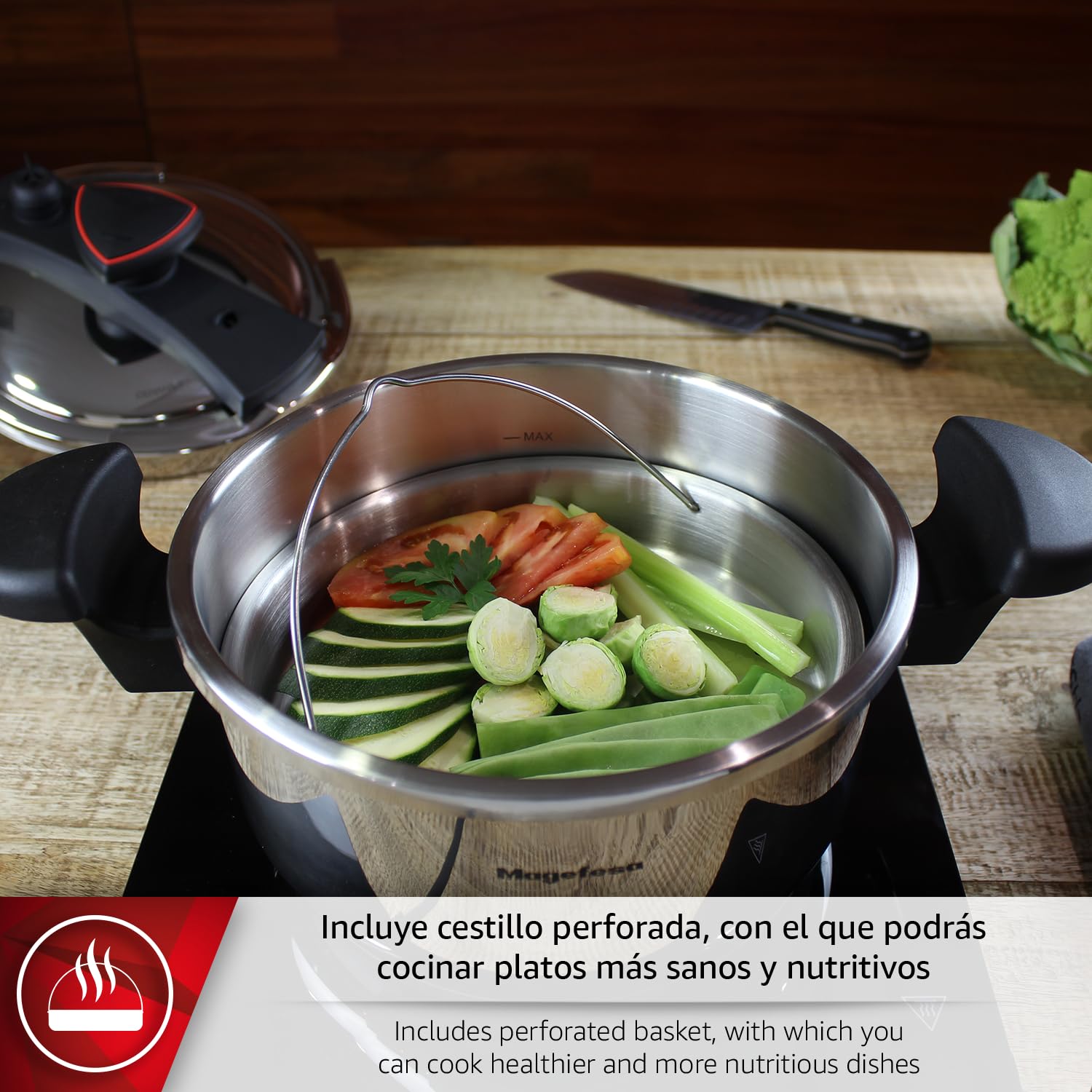 Magefesa Astra Autocuiseur 4L Inox 18/10 - Rapide, Économique, Induction, Cuisson Saine Et Sécurisée