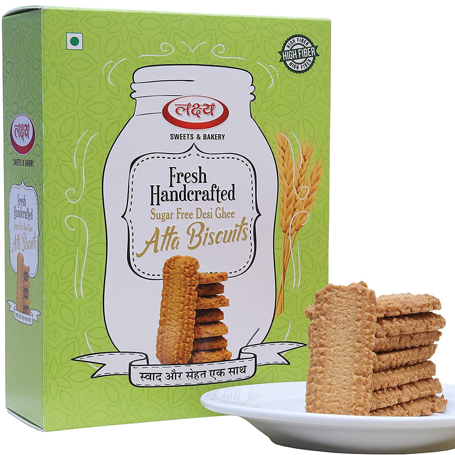 LAKSHYA SUGAR FREE Atta Biscuits Whole Wheat Pure Desi Ghee Cookies Enriched with High Fibre