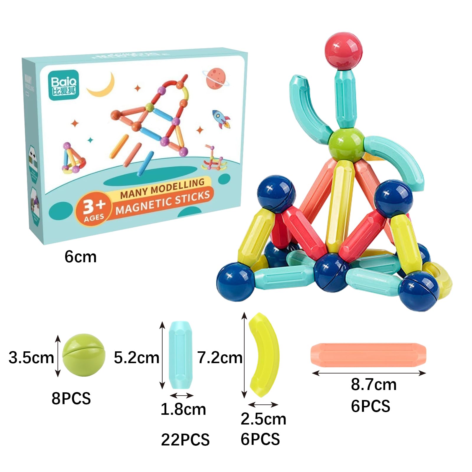 YZZT 42PCS Magnetic Balls and Rods Set Magnetic Building Blocks Set Kids Building Sticks 3D Stacking Construction Toys Kids Learning Development Construction Set for Boys Girls 3 4 5 6 7+ Year Old - Image 2