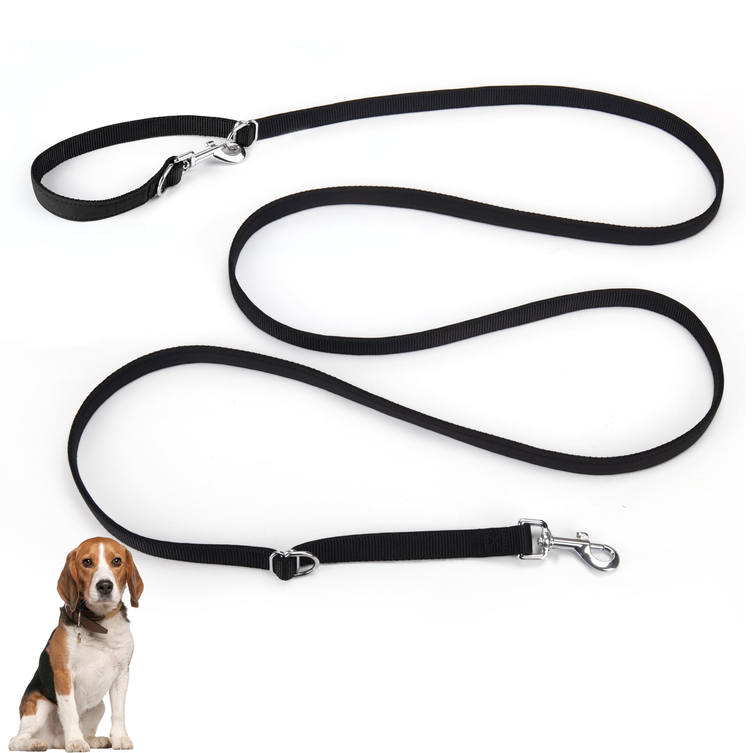 PETCOOZ Correa para Perros Doble Enganche, Correa Perro 3 m Ajustable de Adiestramiento, Cuerda Perro Versátil Manos Libres de Nailon, para Perros Pequeños y Medianos, Negro