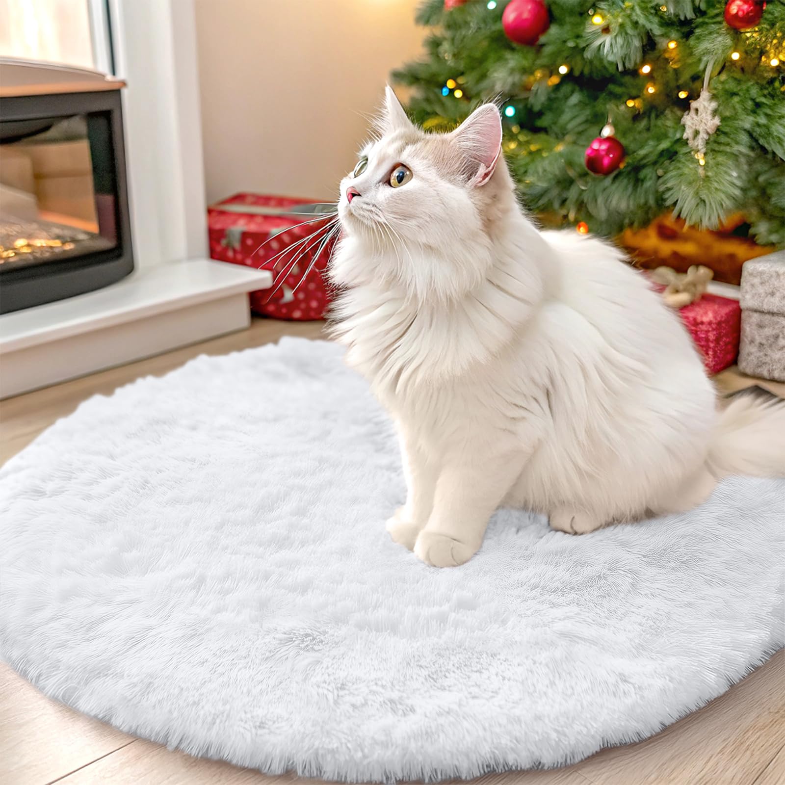 Photo 1 of OLANLY White Round Rugs for Bedroom - Machine Washable, 2 ft Circle Area Rugs for Living Room, Soft and Fluffy Shaggy Carpet for Teen Girls and Boys, Nursery Rooms, Dorms, Home Decor Aesthetic