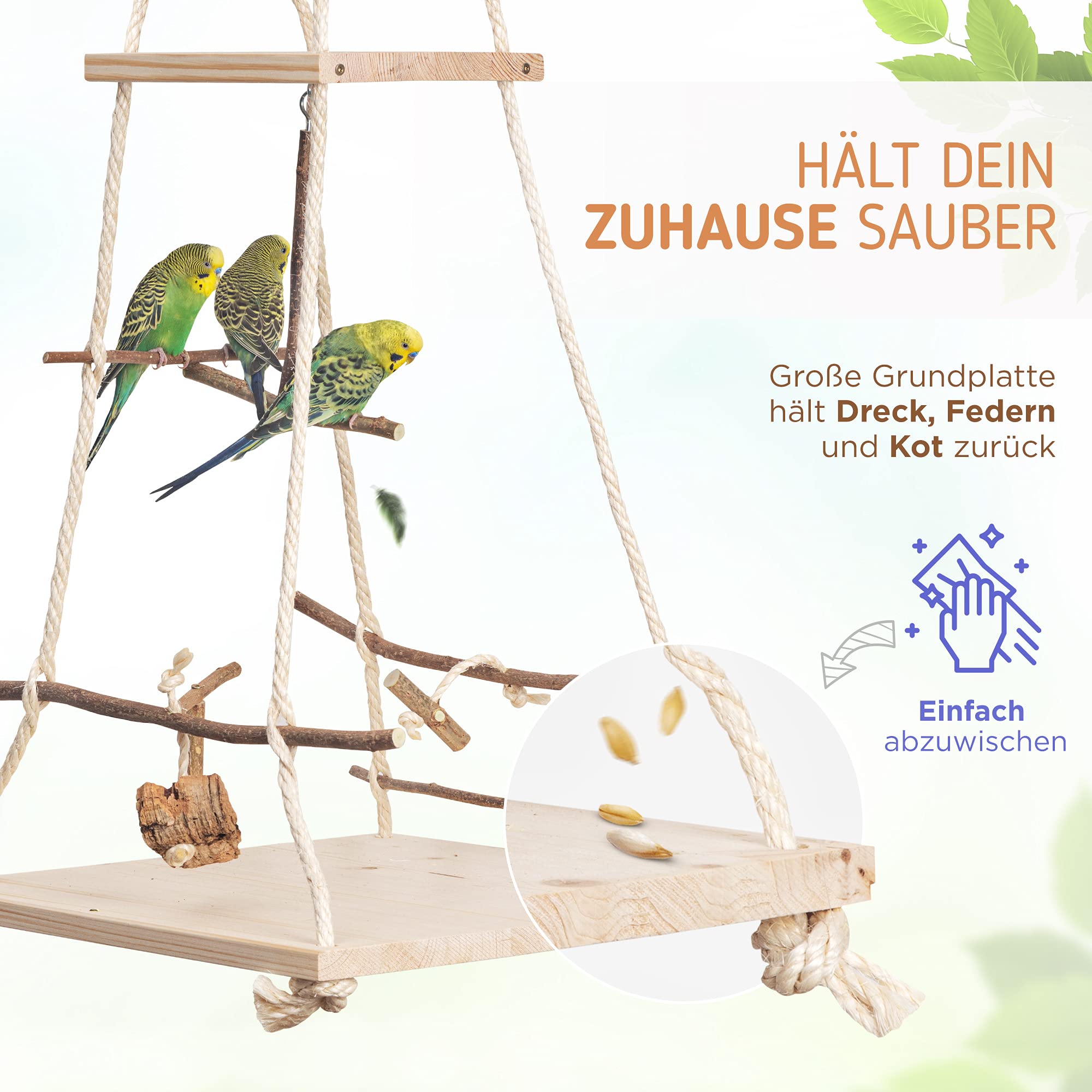 Vogelgaleria® XXL Vogelschaukel Vogelspielplatz hängend | Tolles Vogelspielzeug für Wellensittich, Nymphensittich & Co.