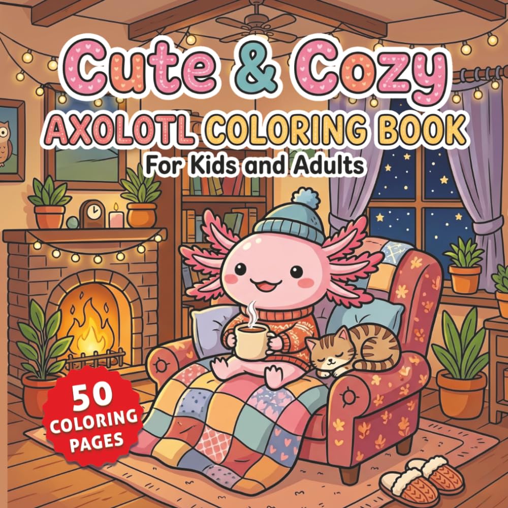 Axolotl Coloring Book: 50 Cute Cozy Animal Adventures: Relaxing Scenes with Bold Lines and Simple Designs for Stress Relief and Relaxation