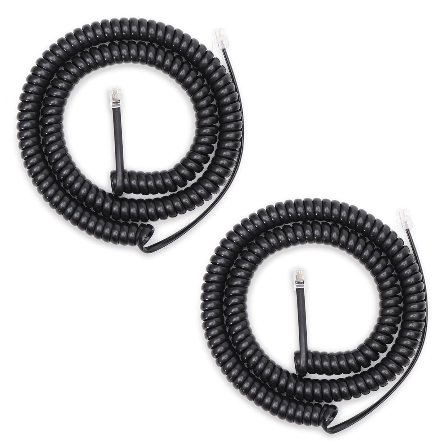 16FT Uncoiled Phone Cord, 2FT Coiled, 2 Pack Telephone Cord, RJ9 Phone Cords for Landline, Black Long Handset Cords for Ofiice/Home Use, Suitable with All Corded Phones