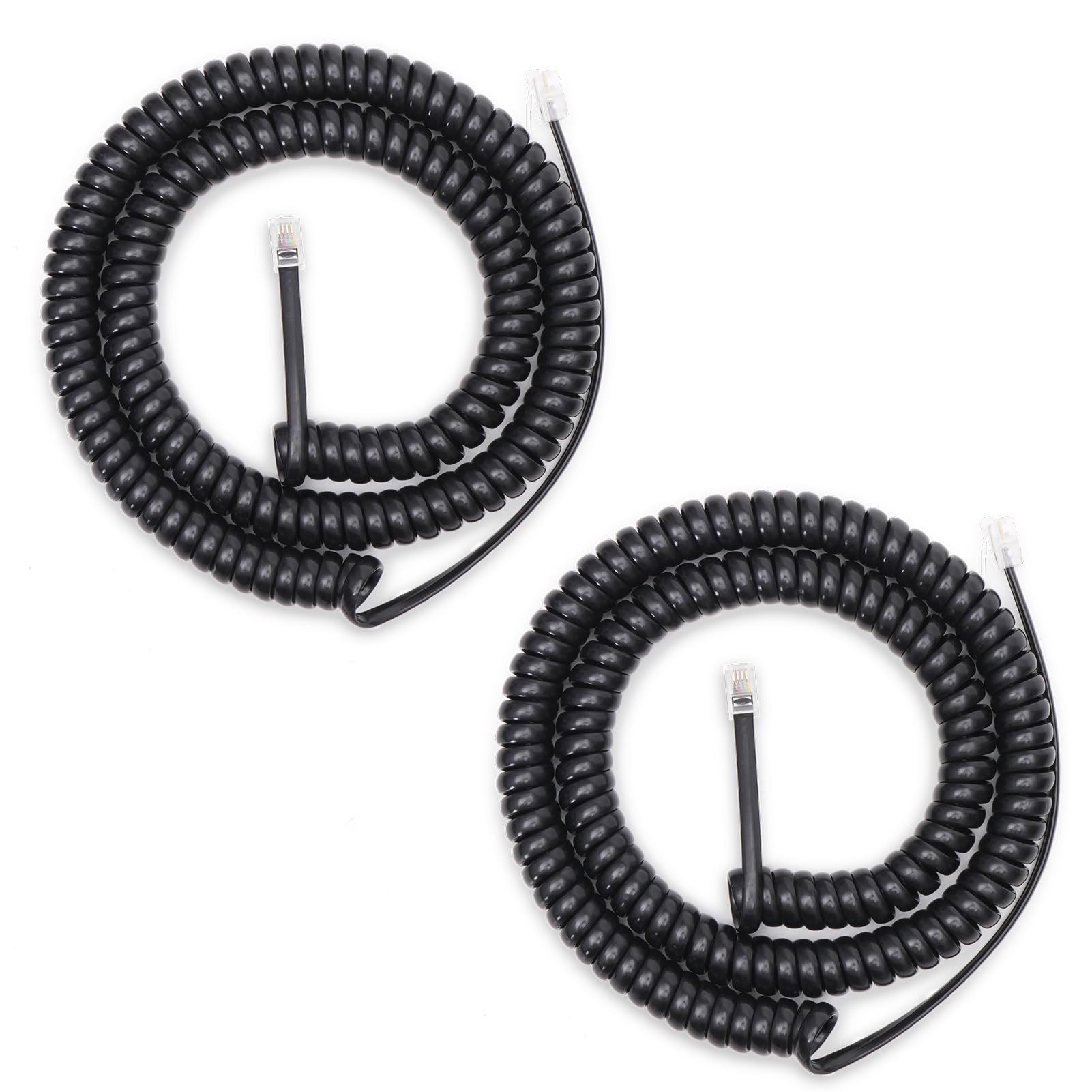 Cavo telefonico non arrotolato, 5,6 m, a spirale, confezione da 2, cavi telefonici RJ9 per telefono fisso, cavi lunghi neri per telefono Ofiice/uso domestico, adatto con tutti i telefoni con