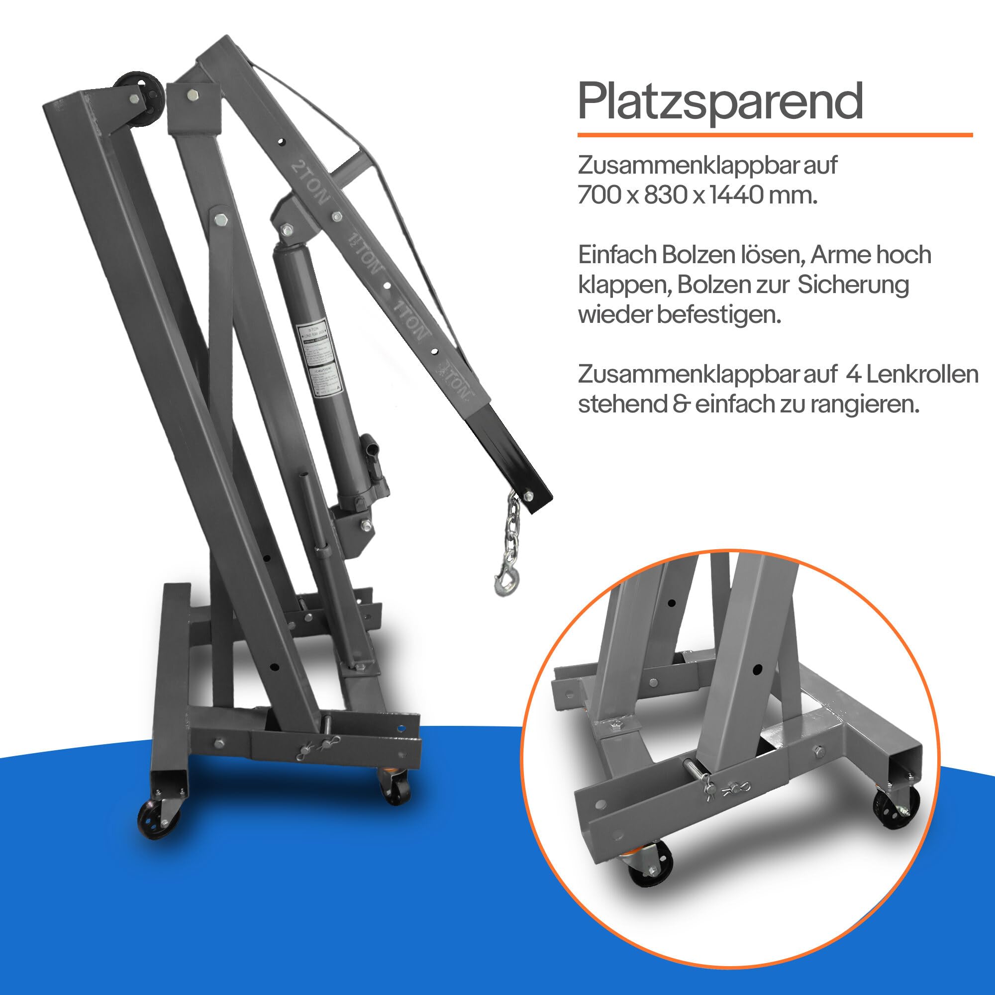 BITUXX Werkstattkran Hydraulischer Motorheber Motorkran Lastkran Hebekran Klappbar Motorhalter bis 2000 Kg Dunkelgrau