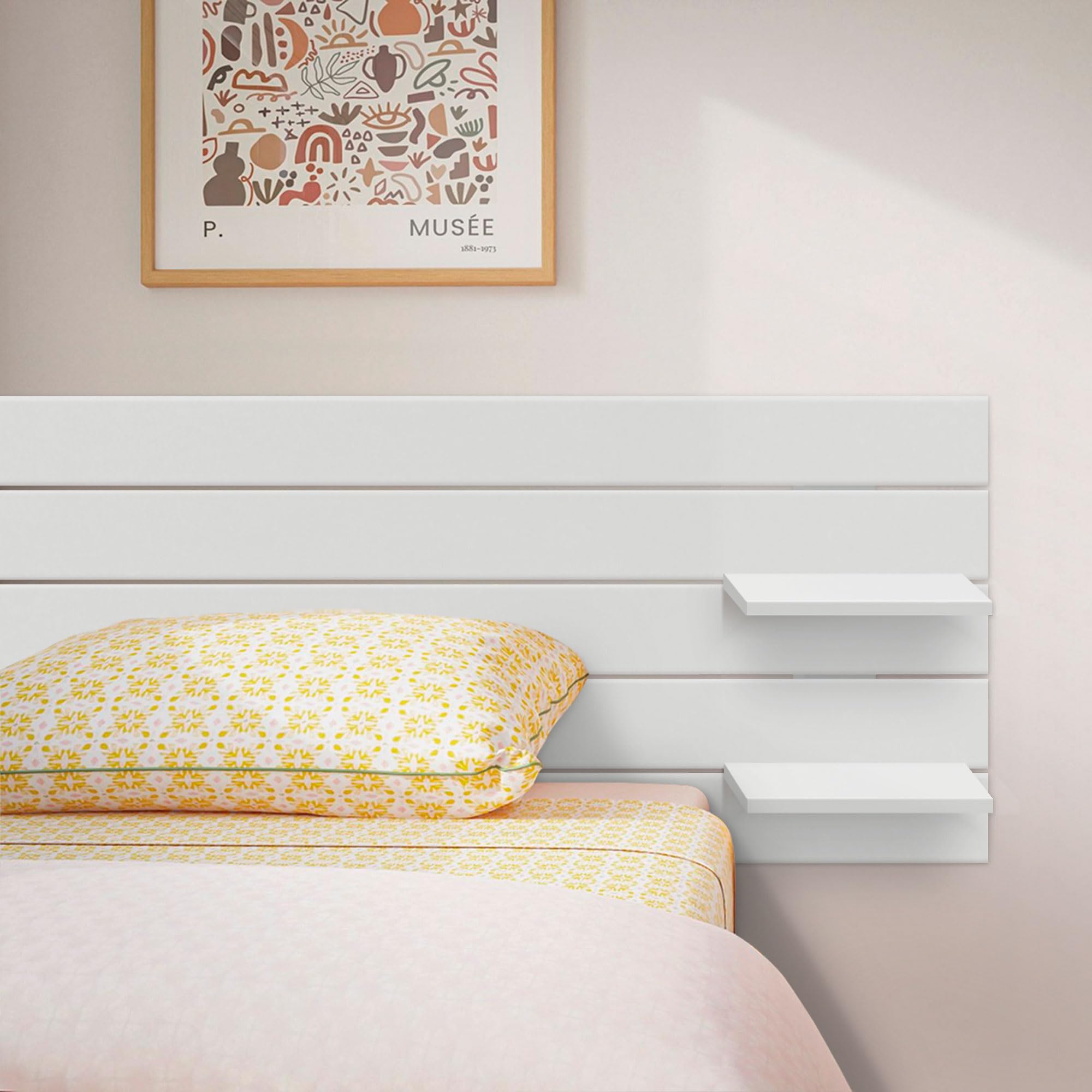 DHOME Cabecero con Estantes de Madera reciclada DM Colgante Pared Estilo Palet Horizontal Cama Vintage Nordico Herrajes incluidos (Blanco Sólido, 160cm)