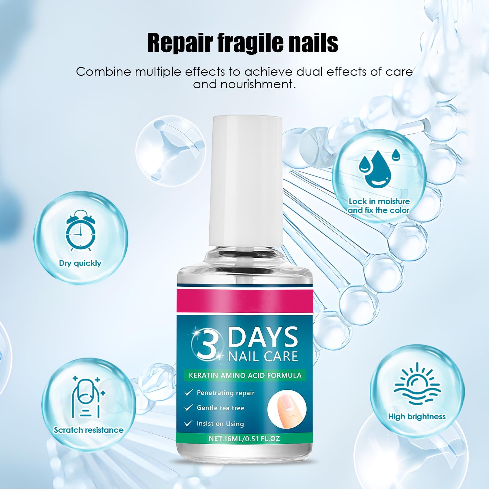 3 Days Nail Care, keratyna Nail Treatment Nail Care Oil with keratyna Amino Acid Formula, 3 Day Nai, olejek do naprawy pękniętych i suchych paznokci, codzienny odżywiający