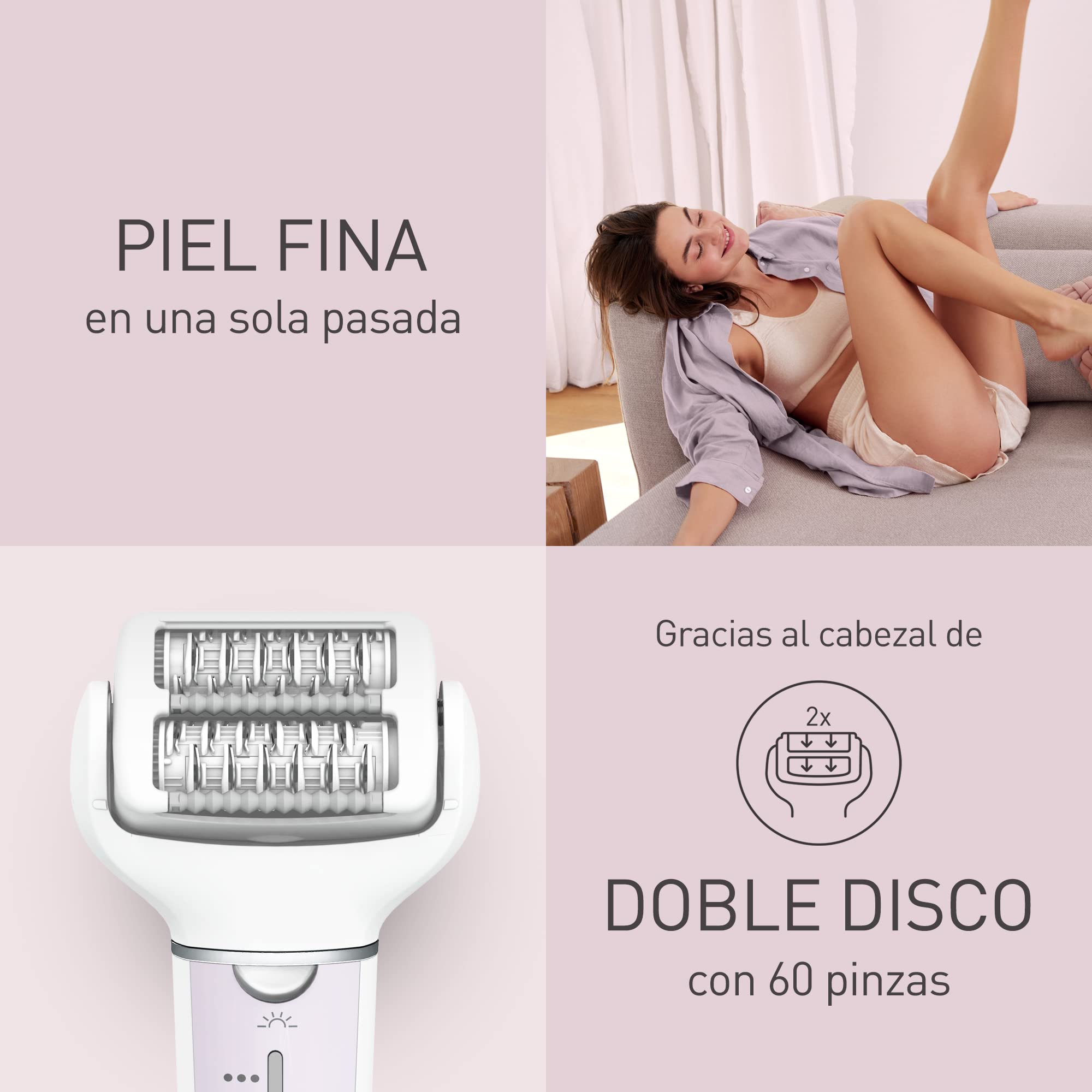 Panasonic ES-EY30-V503 Húmedo y Seco Depiladora, Doble Disco con 60 Pinzas, Flexible 90º Pivotante Cabeza, 3 velocidad Ajustes y LED Luz, 30 Minutos Operación Tiempo, Sin Cable, Cabello Removedor