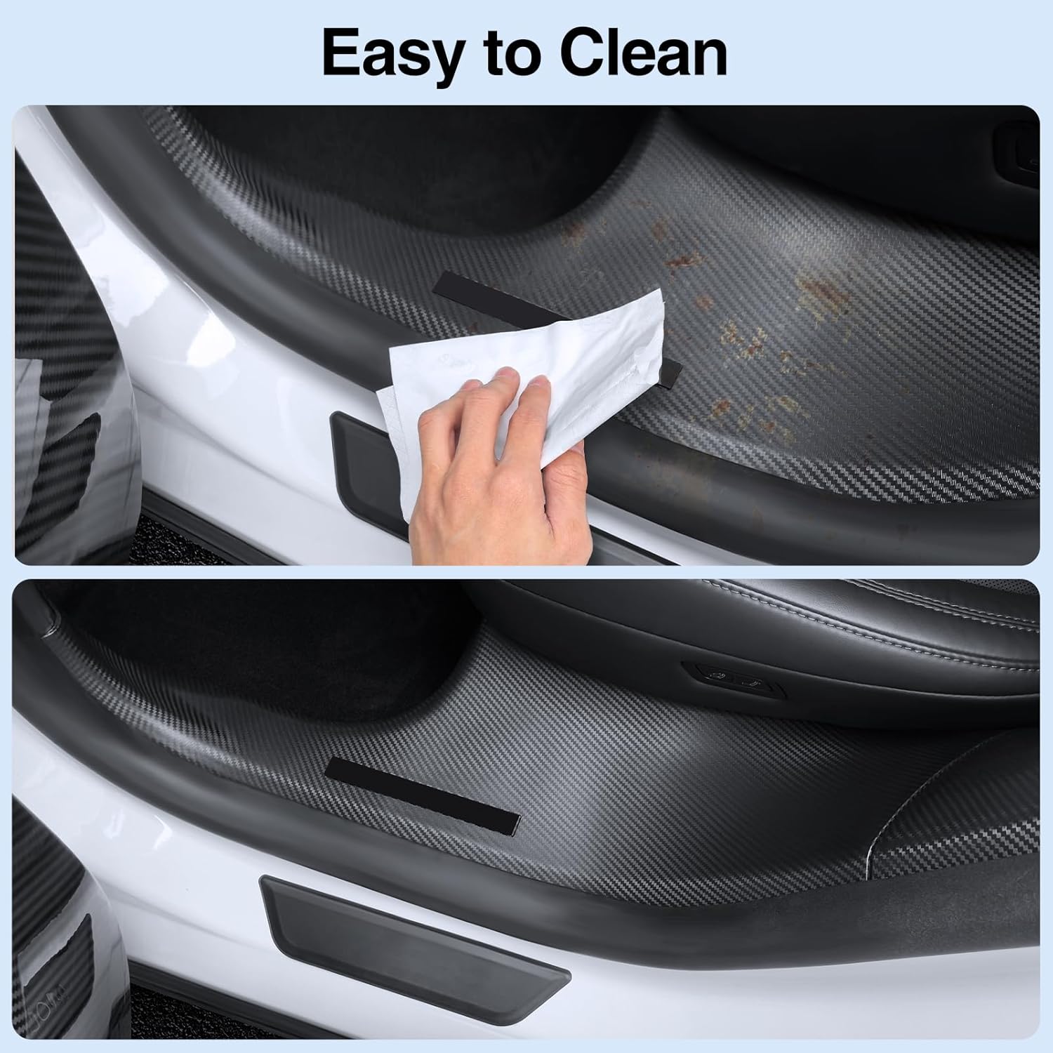 Door Sill Protector for Tesla Model Y Juniper 2025 2026 with Bumper Guard Anti-Kick & Keep Clean Door Sill Guard Cover for Tesla Model Y Juniper Accessories（ABS Carbon Fiber Pattern）