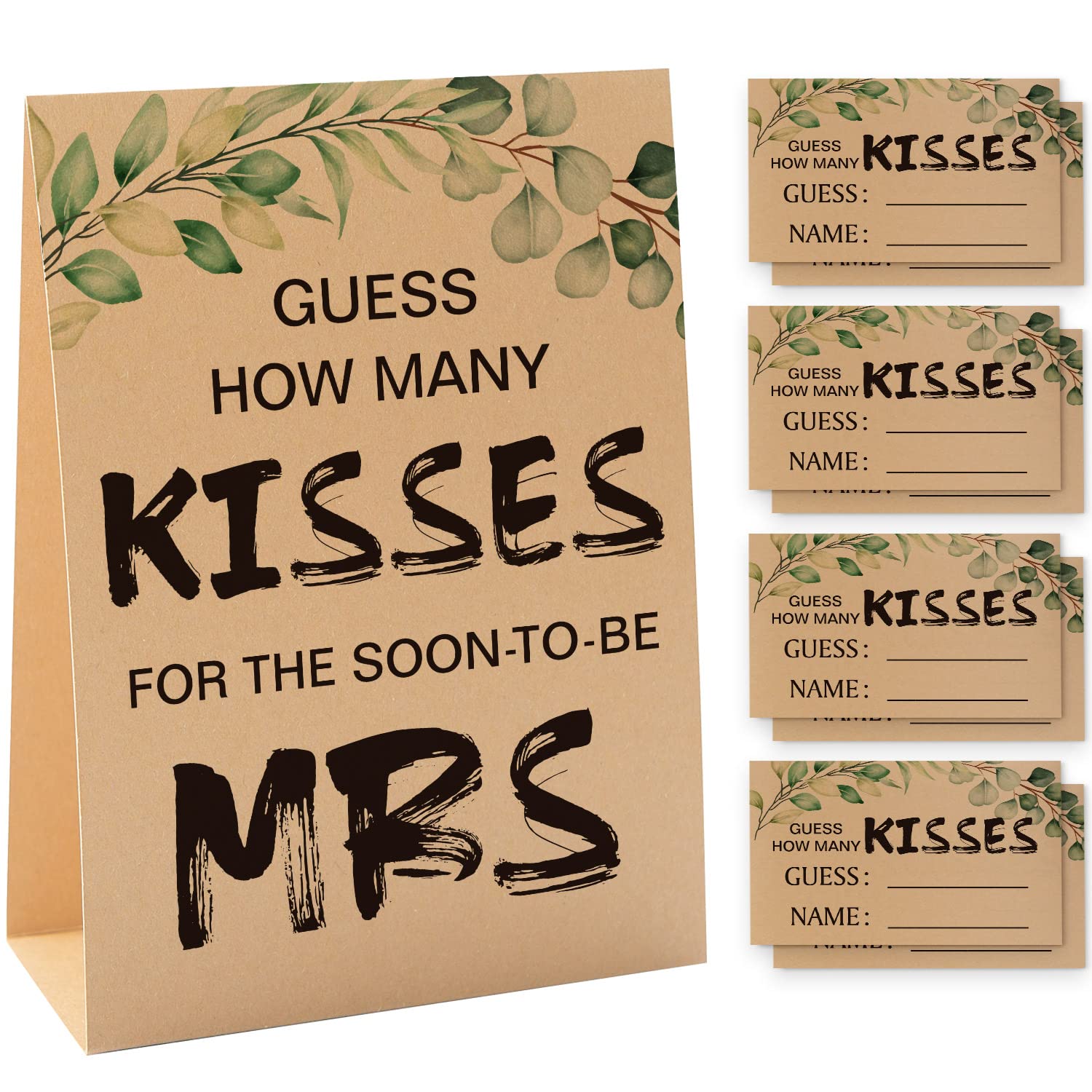 Photo 1 of 1 Guess How Many Kisses For The Soon To Be Mrs Kraft Sign & 50 Guessing Cards Set, bridal shower decorations, Bridal Shower Games/067KF
