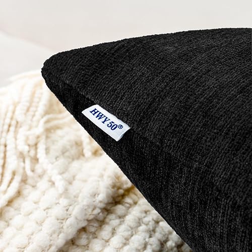 Miniatura 5 de HWY 50 Juego de 2 fundas de cojín color negro de 16 x 16 pulgadas para sofá, cama, sala de estar, felpilla suave y sólida, decorativas, cuadradas,