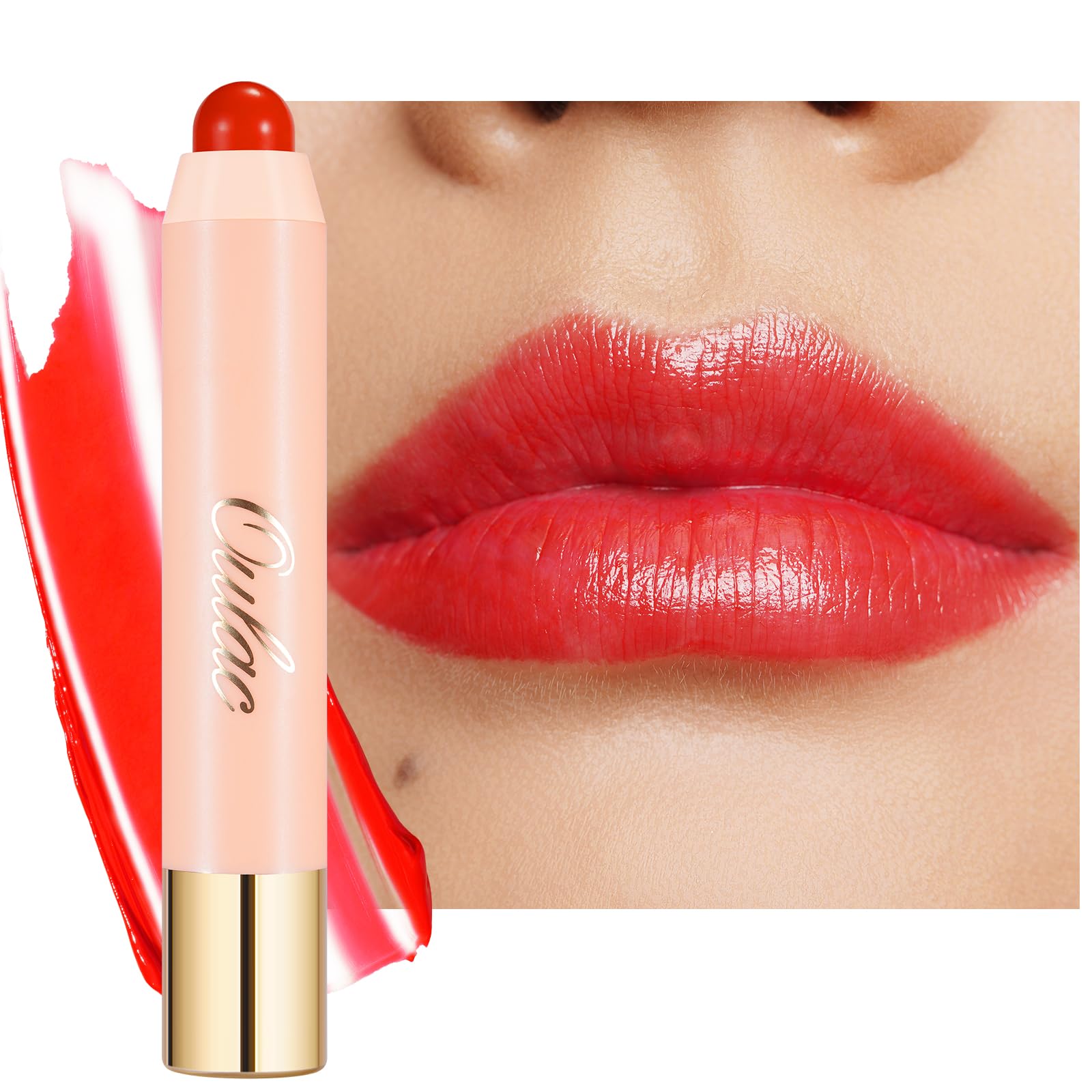 Oulac Coral Red Lipstick - Moisturizing Lipstick Tinted Lip Balm for Dry Lips | Vibrant Bright Red Lip Crayon & Blush - Lip Colour and Cheeks Makeup |