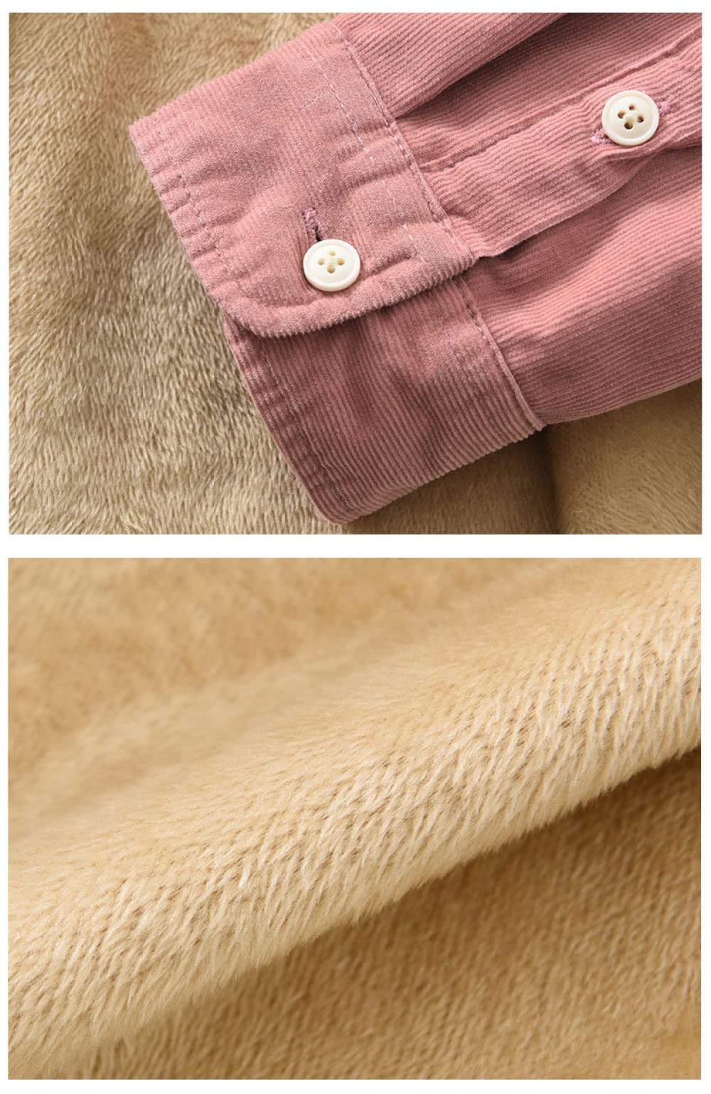 HGJH Herren Thermohemd,Herren Langarm Cordhemd Fleecejacke Einfarbig Rosa Das Freizeit Thermohemd Futter Holzfällerhemd Bequem Lässiges Arbeitshemd Für Herren Jungen