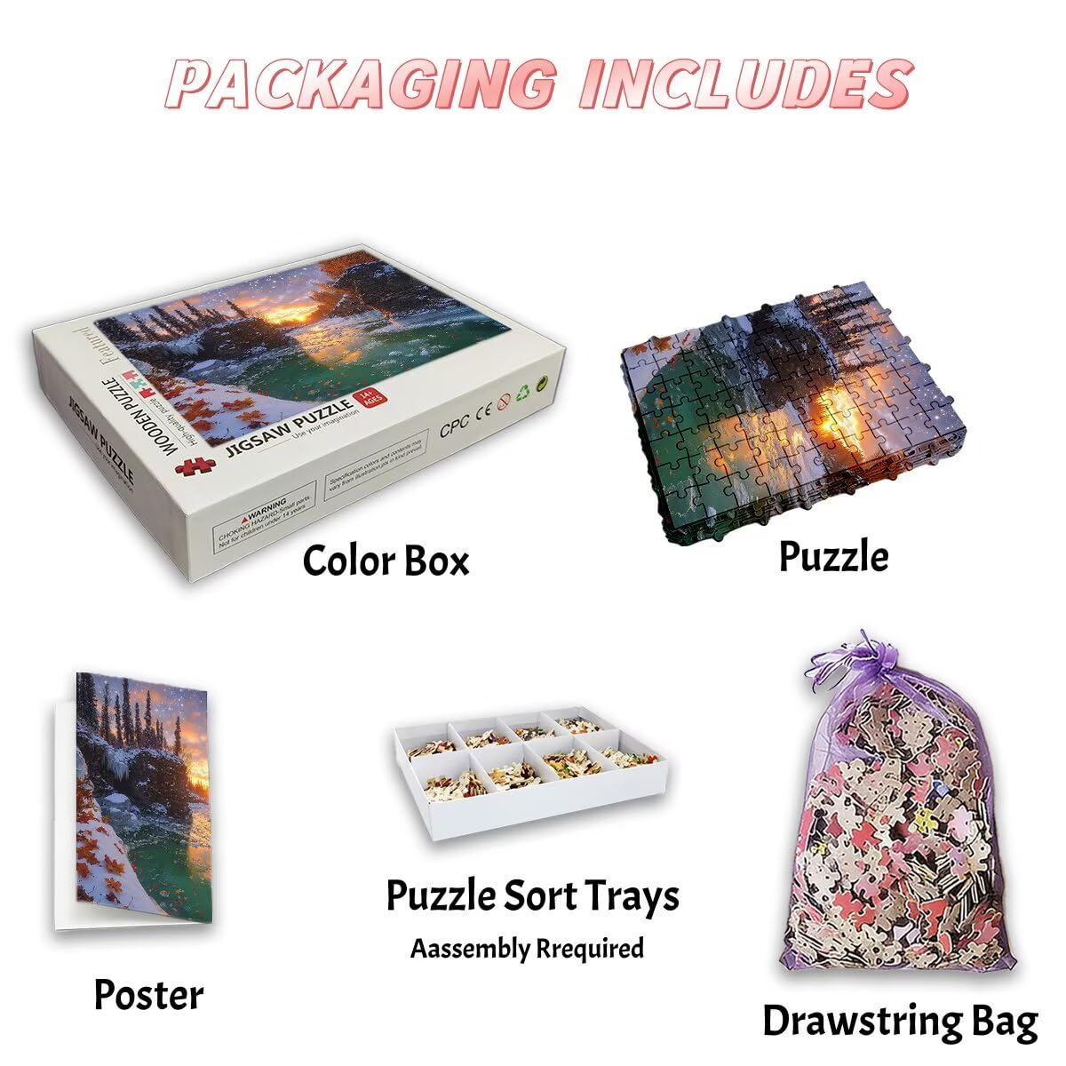 Puzzle 3000 sztuk zima puzzle natura puzzle 3000 dorosłych puzzle dla dorosłych z pudełkiem prezentowym, drewniane puzzle wyzwanie dla całej rodziny, oryginalne prezenty dla kobiet -2764