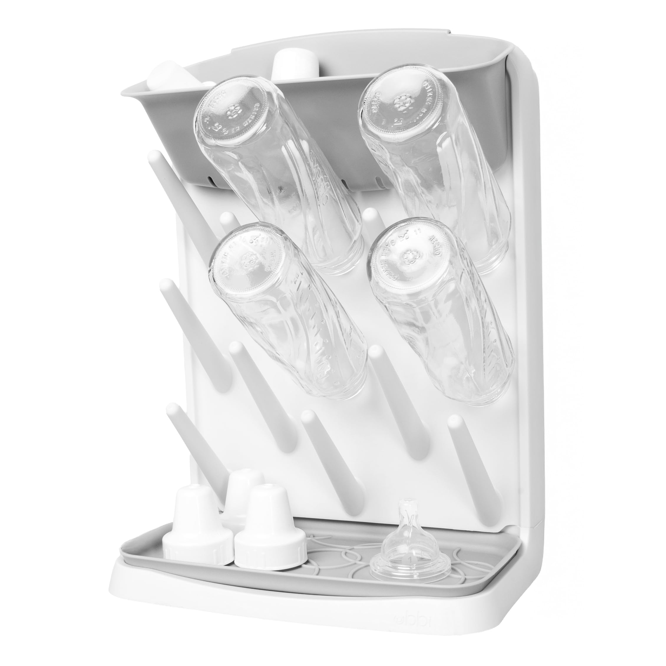 Ubbi Vertical Baby Bottle Drying Rack, Space Saving Countertop Drying Rack Baby Organizer, Gray