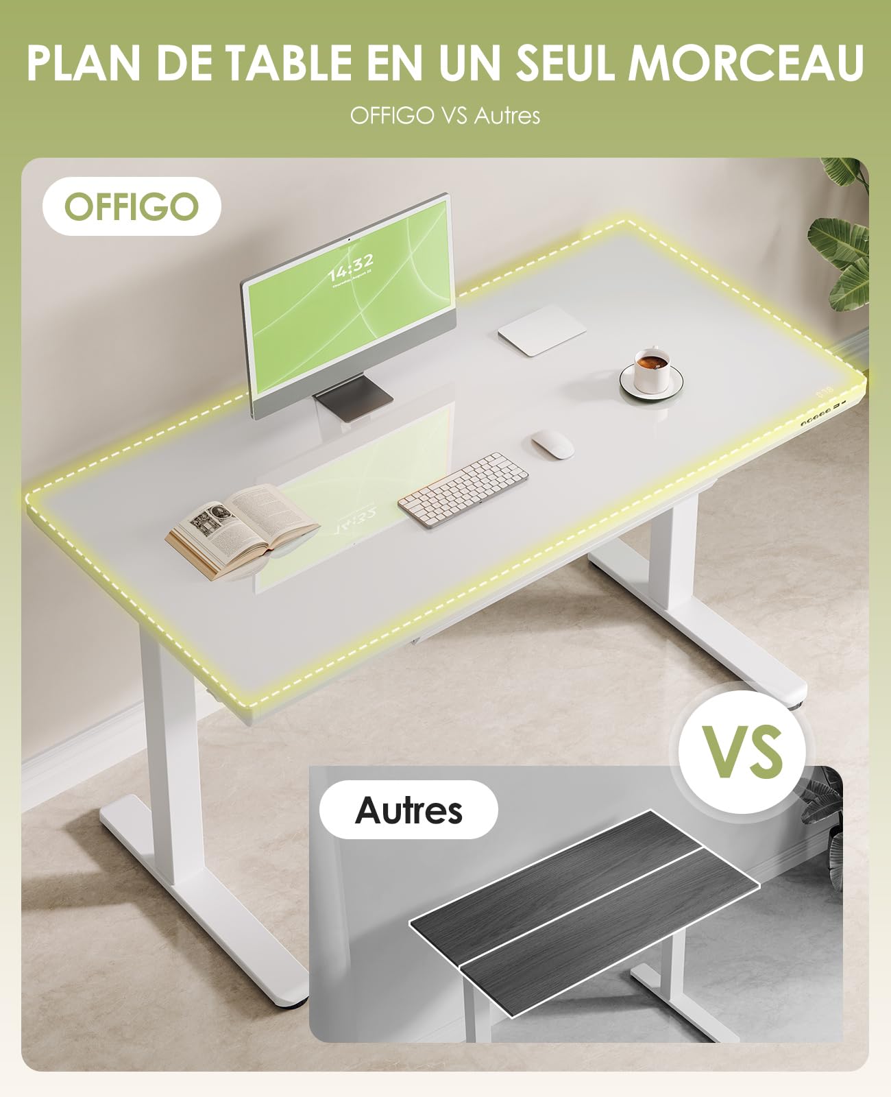 OffiGo Bureau Assis Debout Électrique, 140x60cm Plateau en Verre, Réglable en Hauteur, Tiroir Intégré, Ports de Charge USB et Type-C, Idéal pour Bureau à Domicile ou Büro, Blanc OffiGo Bureau Assis Debout Électrique, 140x60cm Plateau en Verre, Réglable en Hauteur, Tiroir Intégré, Ports de Charge USB et Type-C, Idéal pour Bureau à Domicile ou Büro, Blanc