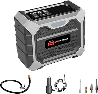 GoMechanic Tyre Inflator for Car and Bike | Works with Both DC Port & Battery Operation | 150 PSI | 3 x 1800mAh Batteries Price In India