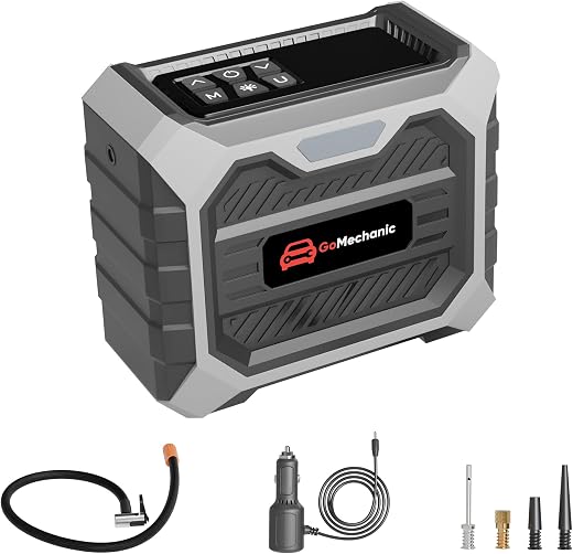 GoMechanic Tyre Inflator for Car and Bike | Works with Both DC Port & Battery Operation | 150 PSI | 3 x 1800mAh Batteries...