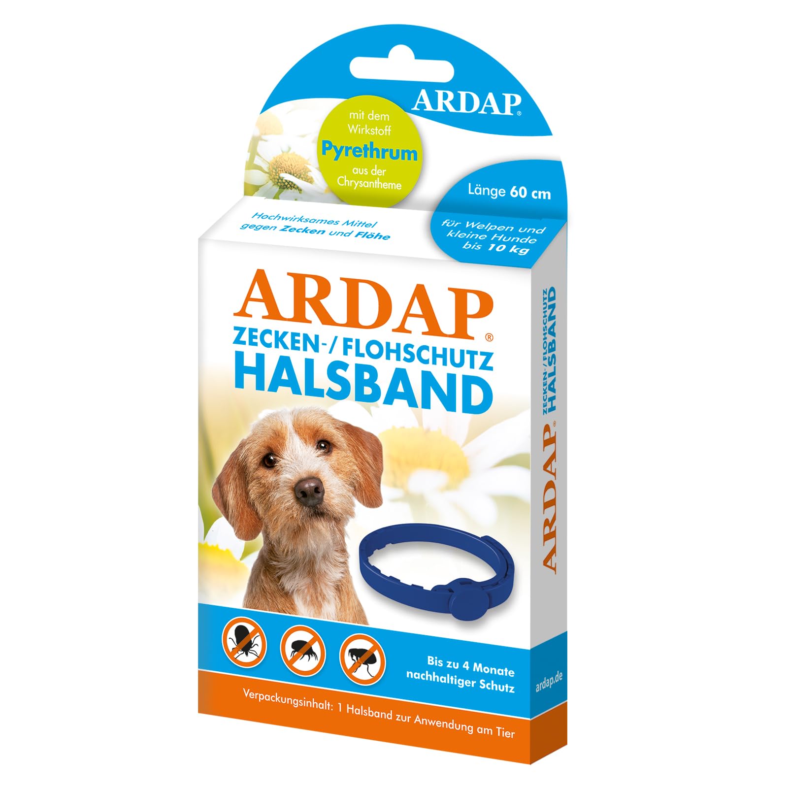 ARDAP Zecken- & Flohschutzhalsband für Hunde & Welpen bis 10kg- Bis zu 4 Monate nachhaltiger Langzeitschutz - Natürlicher Wirkstoff gegen Zecken & Flöhe (PT19)