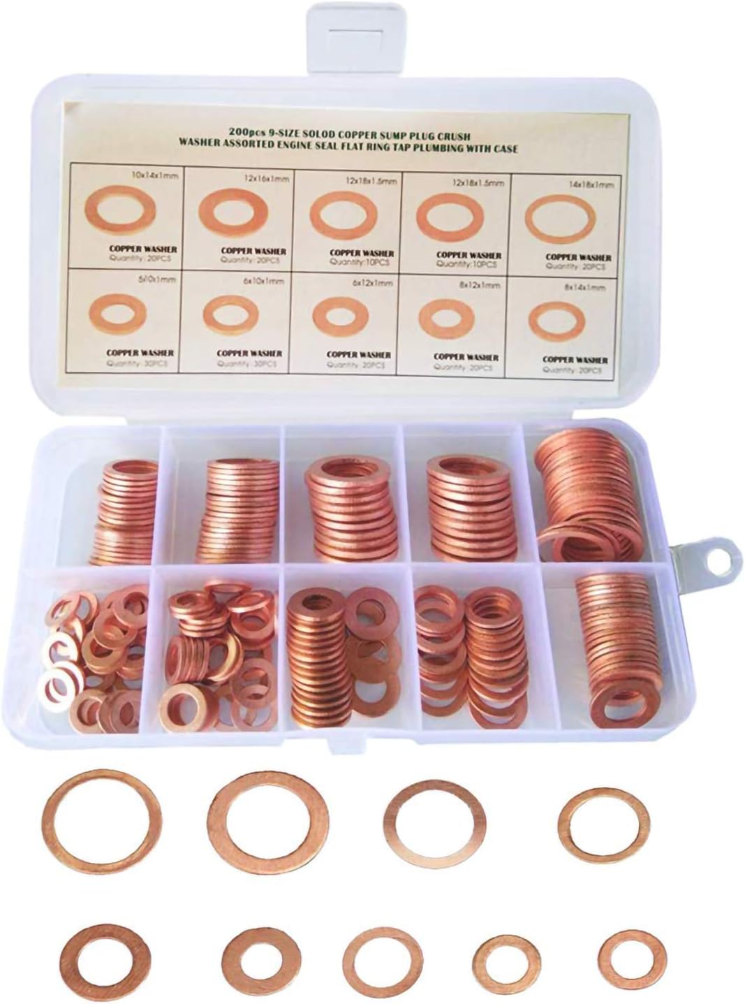 KEWAYO 200PCS 9 Style Sizes Copper Metric Sealing Washers Assortment