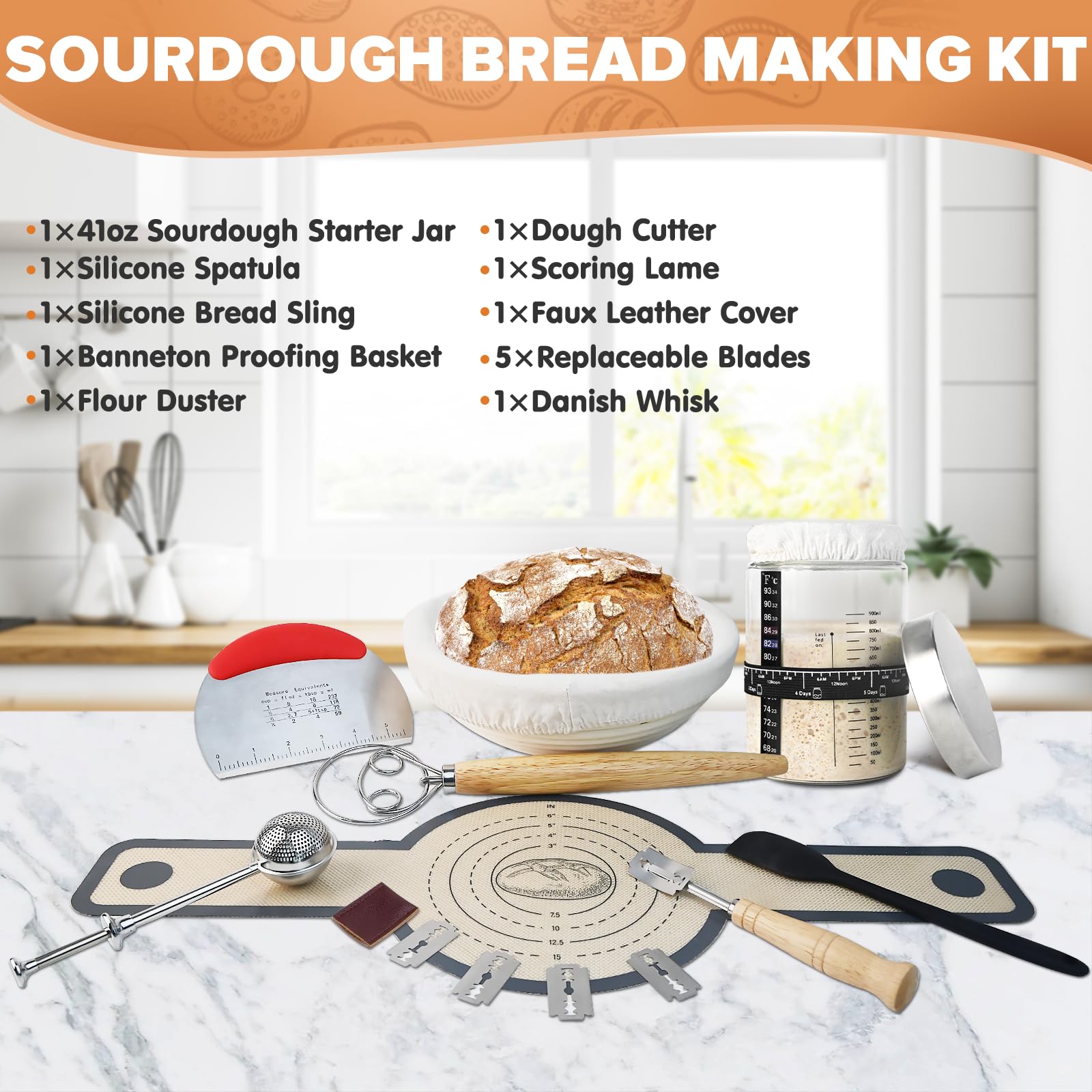 Complete Sourdough Baking Kit With 9" Banneton, Liner, Whisk, Scraper & More - Everything For Beginners