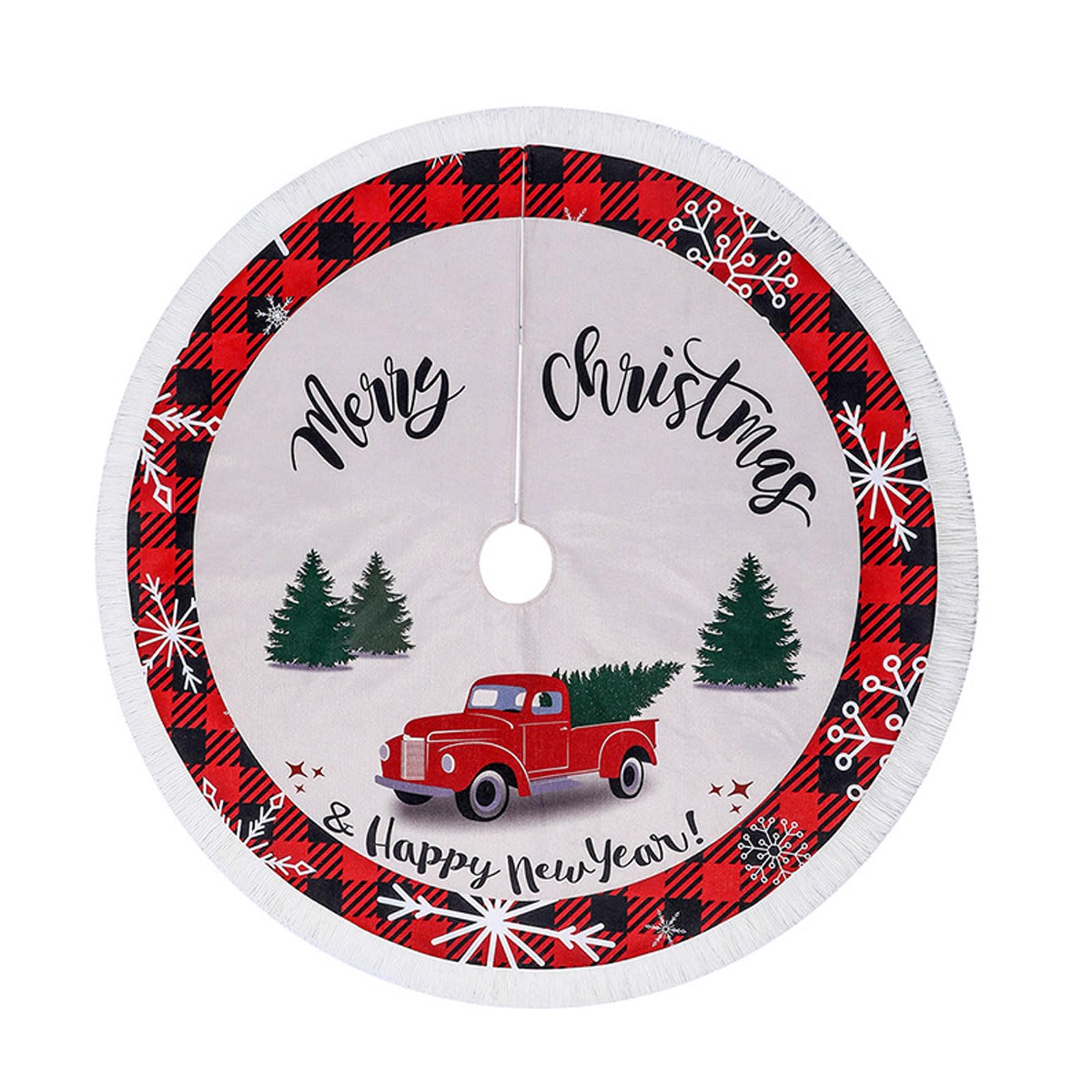 Yhplxyuus Christmas Tree Skirt with Red Truck Pattern Christmas Tree Decorations Holiday Party Ornaments Decorations