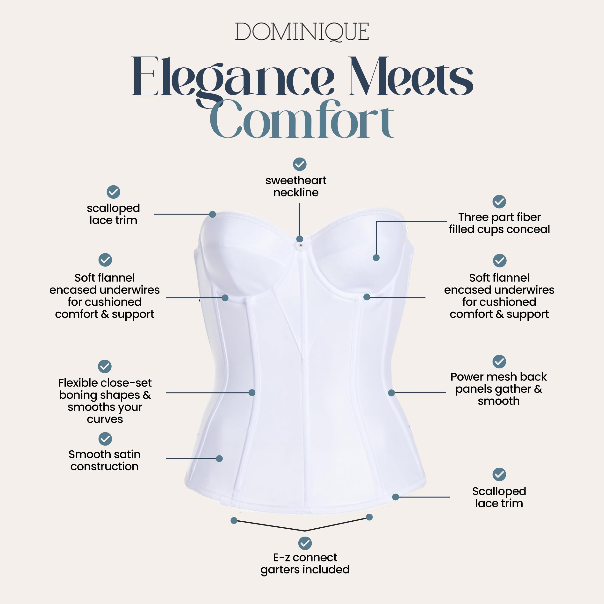 Dominique Women’s Backless Strapless Juliette Satin Longline Bustier Bridal Bra - Picture 18 of 20