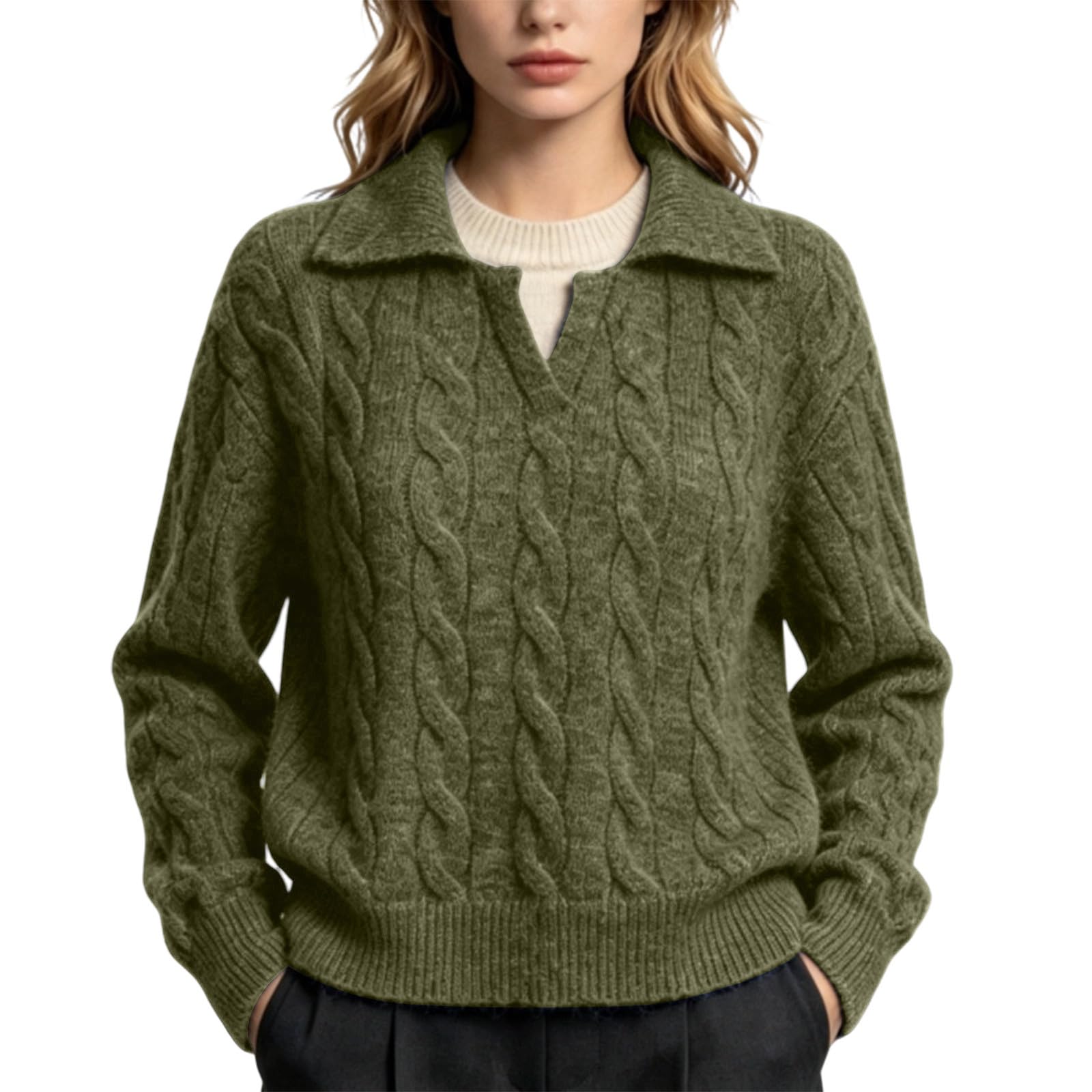 AEGJEGVD Pull Femme Uni Col V Manches Longues Tricot Hiver Style Casual