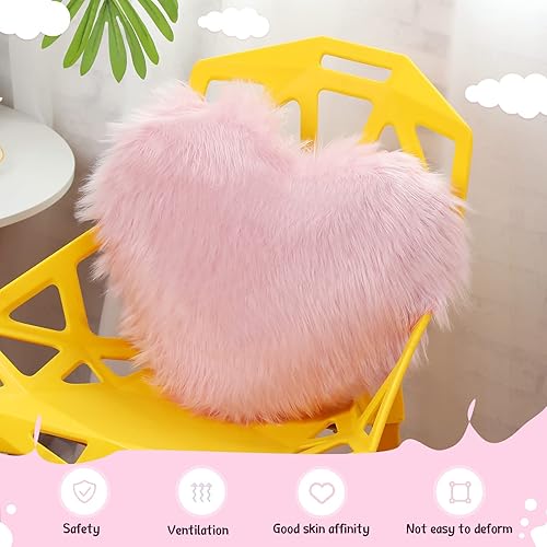 Miniatura 5 de Enhon 2 almohadas esponjosas de corazón de piel sintética en forma de corazón, almohadas de felpa suaves de 20 x 15.7 pulgadas, almohadas con
